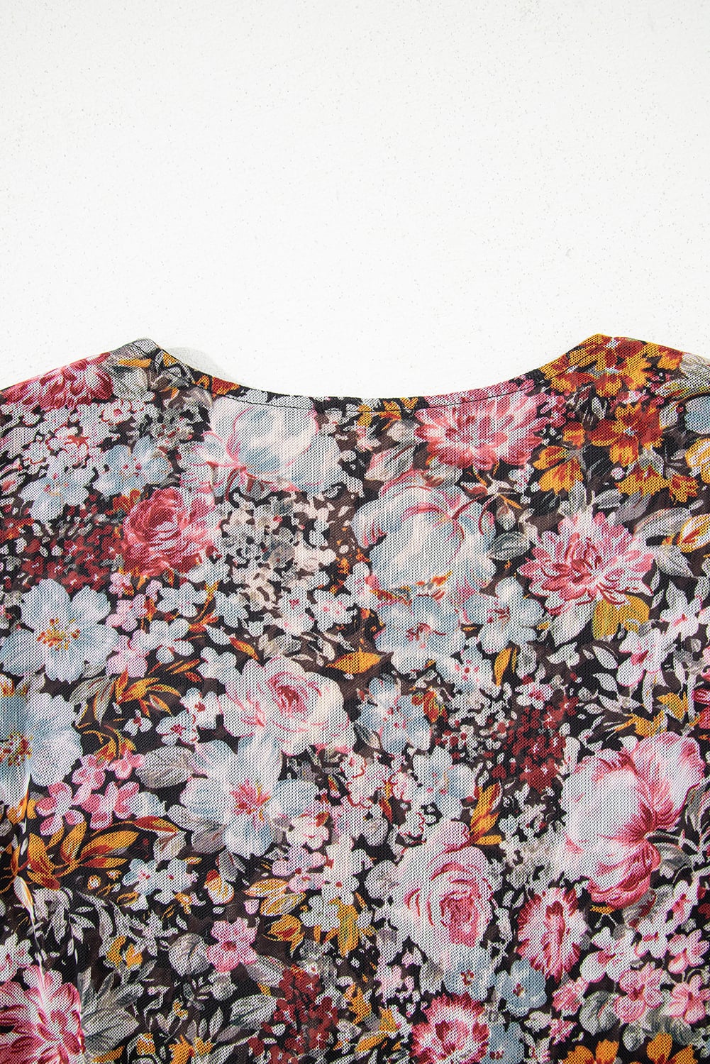 Brown Mesh Leopard Floral Reversible V Neck Short Sleeve Dress