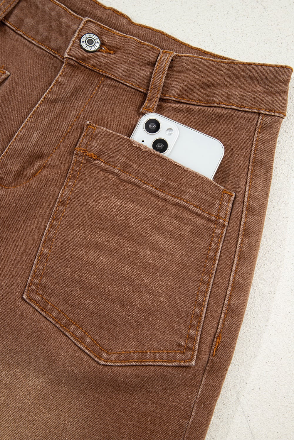 Brown Mimimalist Patch Pocket Womens Shift Jeans