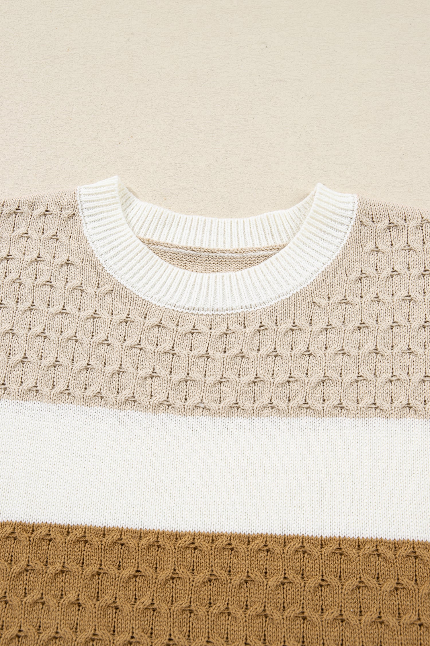 Brown Mixed Texture Knit Striped Color Block Loose Sweater
