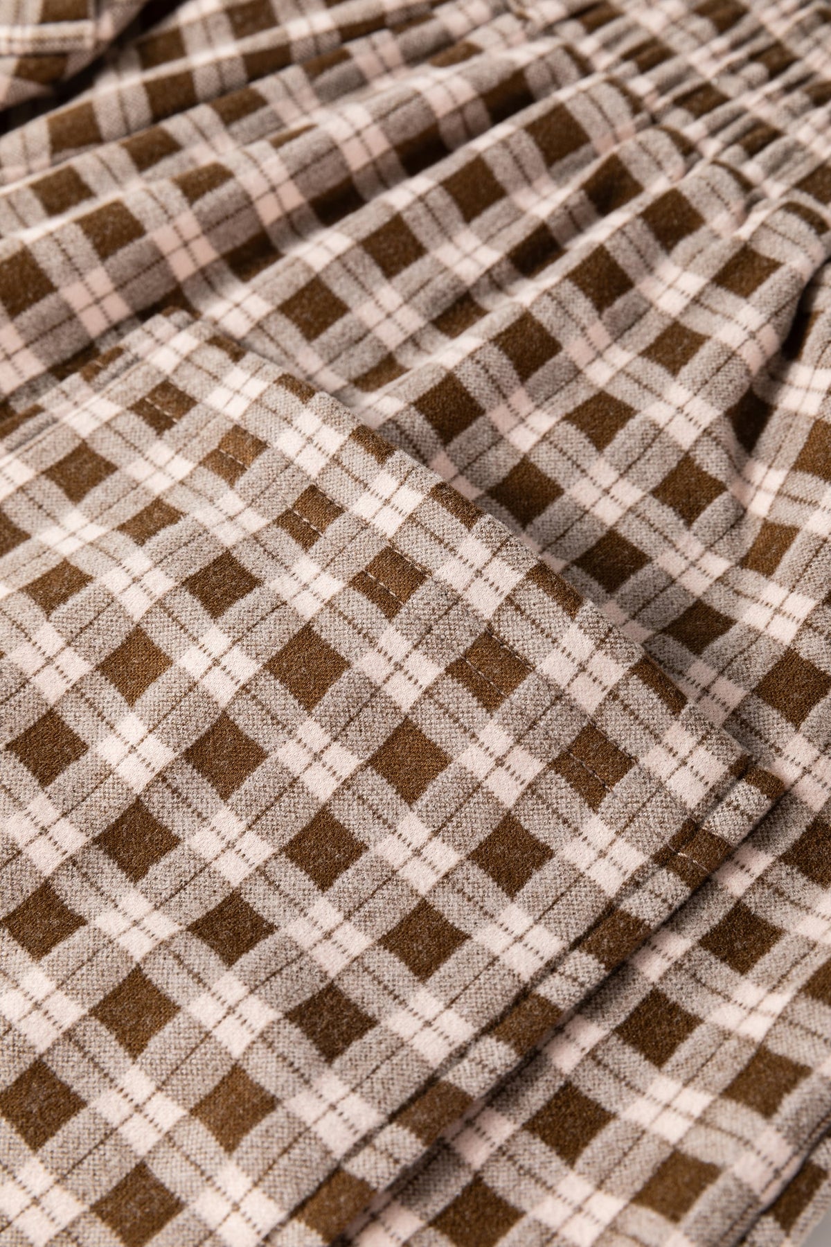 Brown Plaid Elastic Waist Patch Pocket Wide Leg Pants