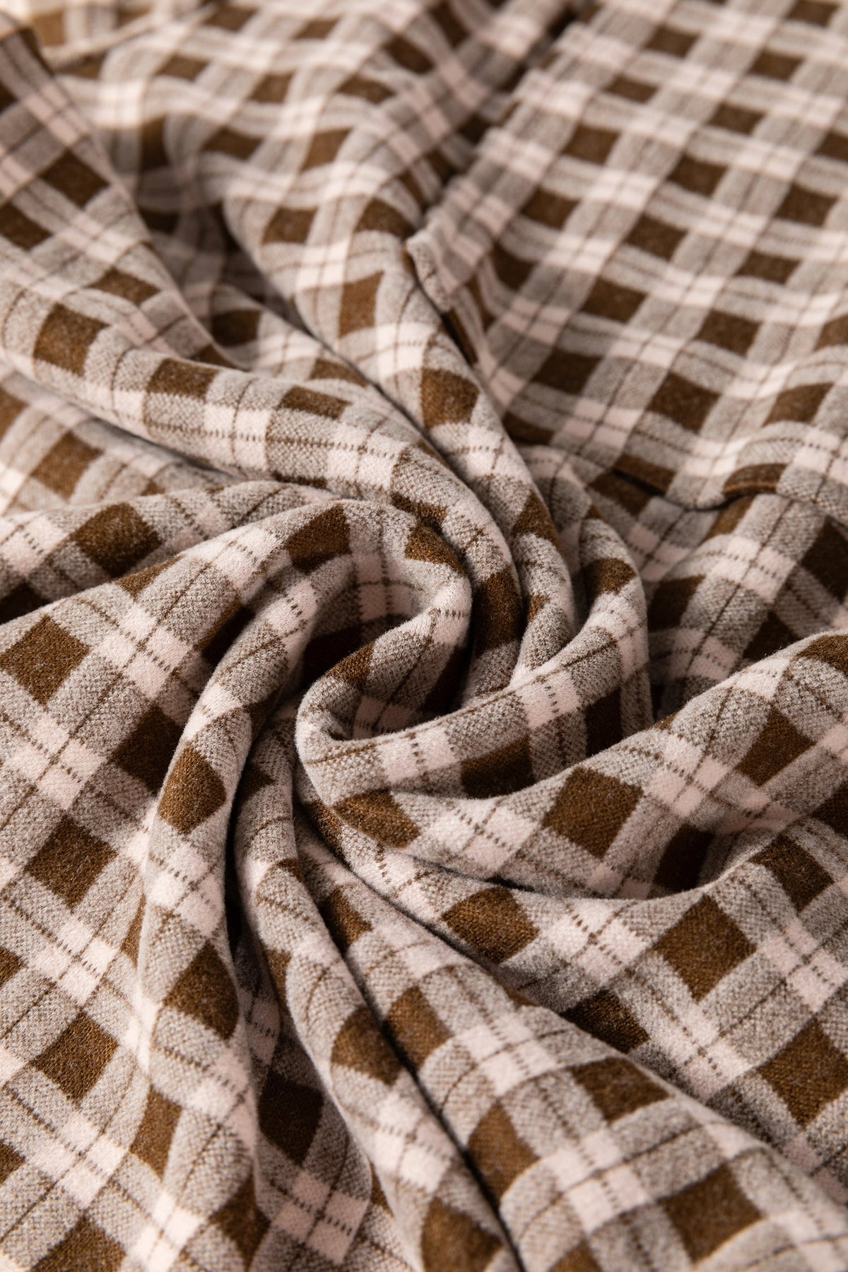 Brown Plaid Elastic Waist Patch Pocket Wide Leg Pants