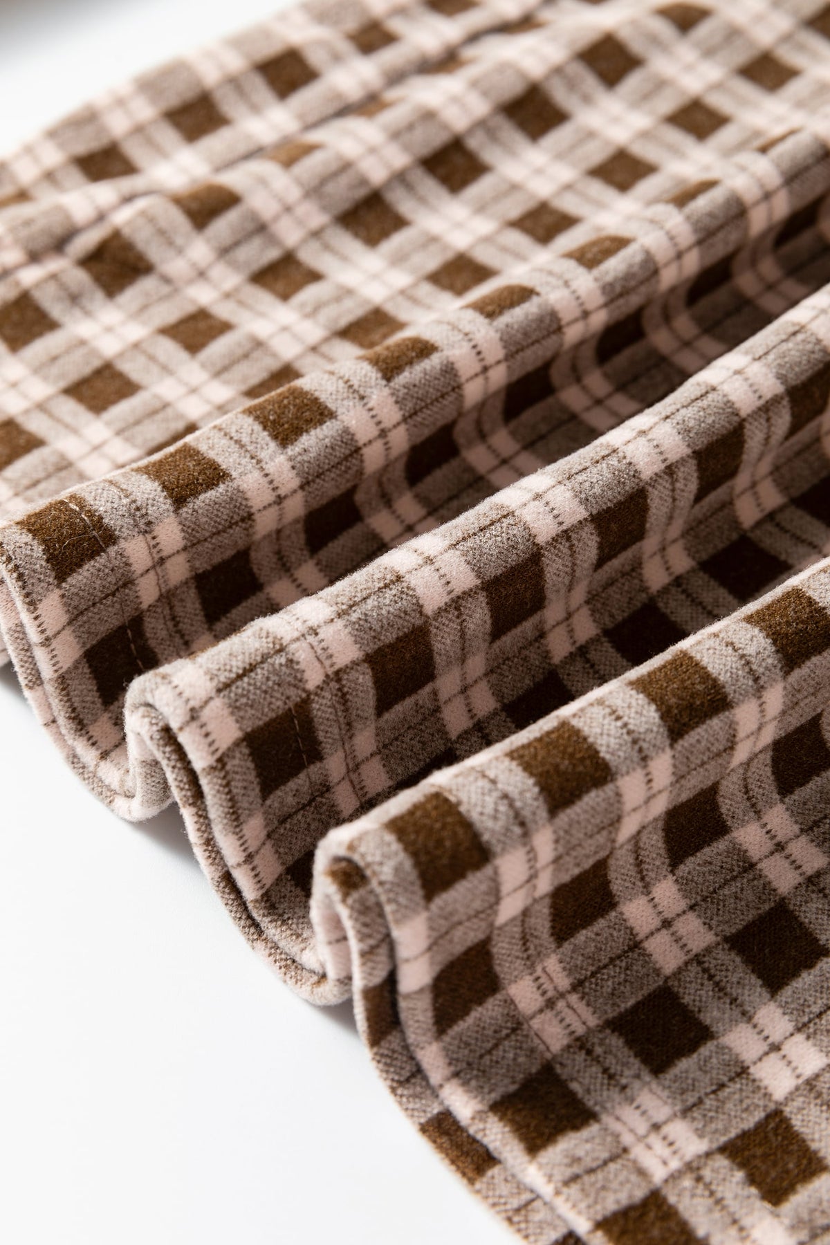 Brown Plaid Elastic Waist Patch Pocket Wide Leg Pants