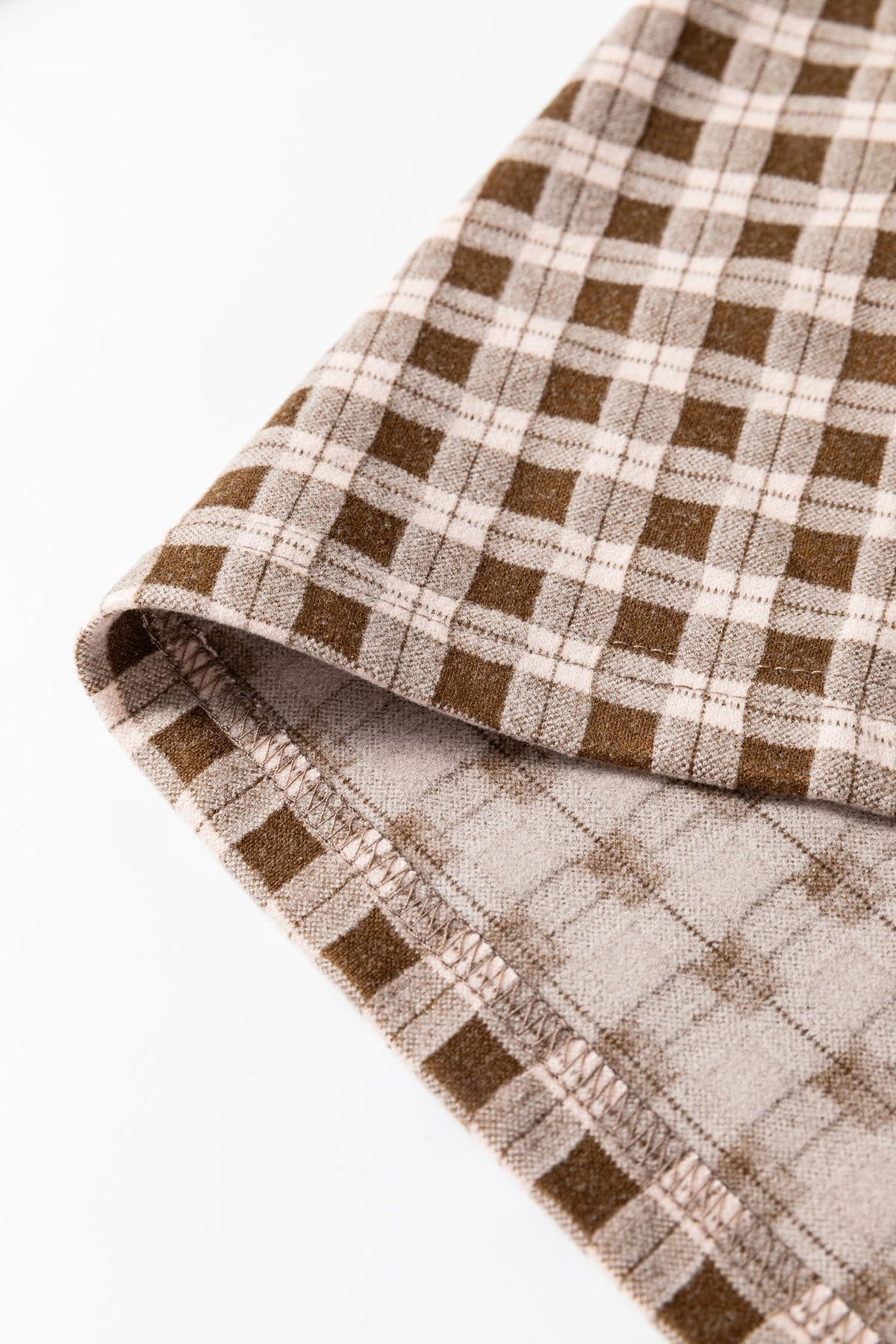 Brown Plaid Elastic Waist Patch Pocket Wide Leg Pants