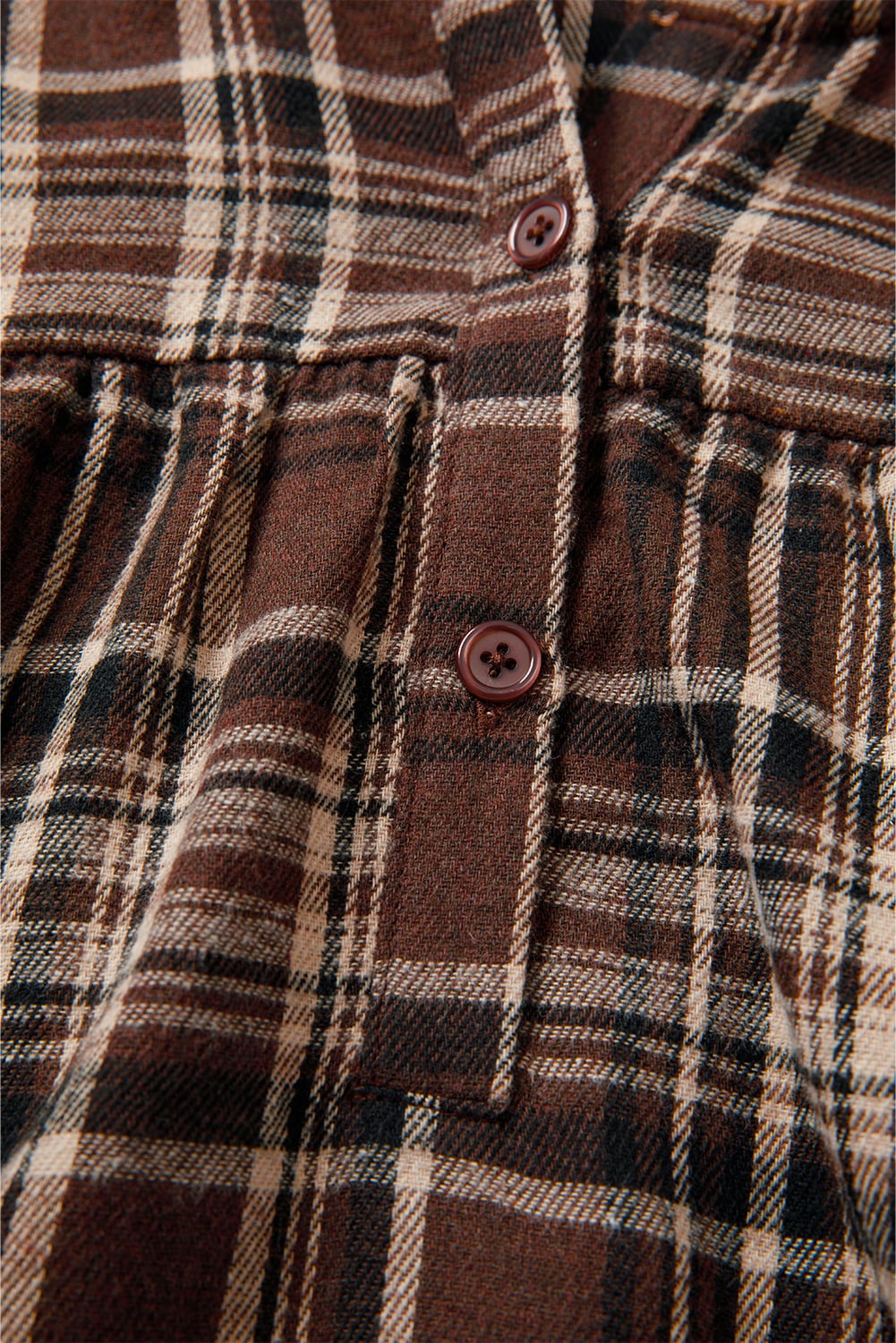 Brown Plaid Patchwork Long Sleeve Button Hooded Blouse
