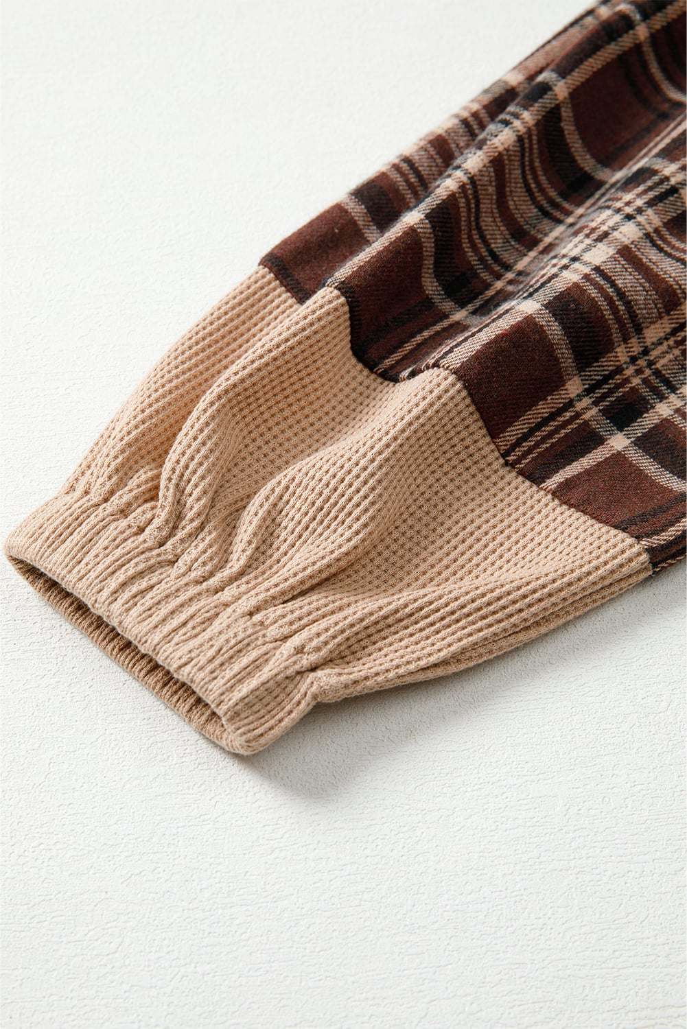 Brown Plaid Patchwork Long Sleeve Button Hooded Blouse