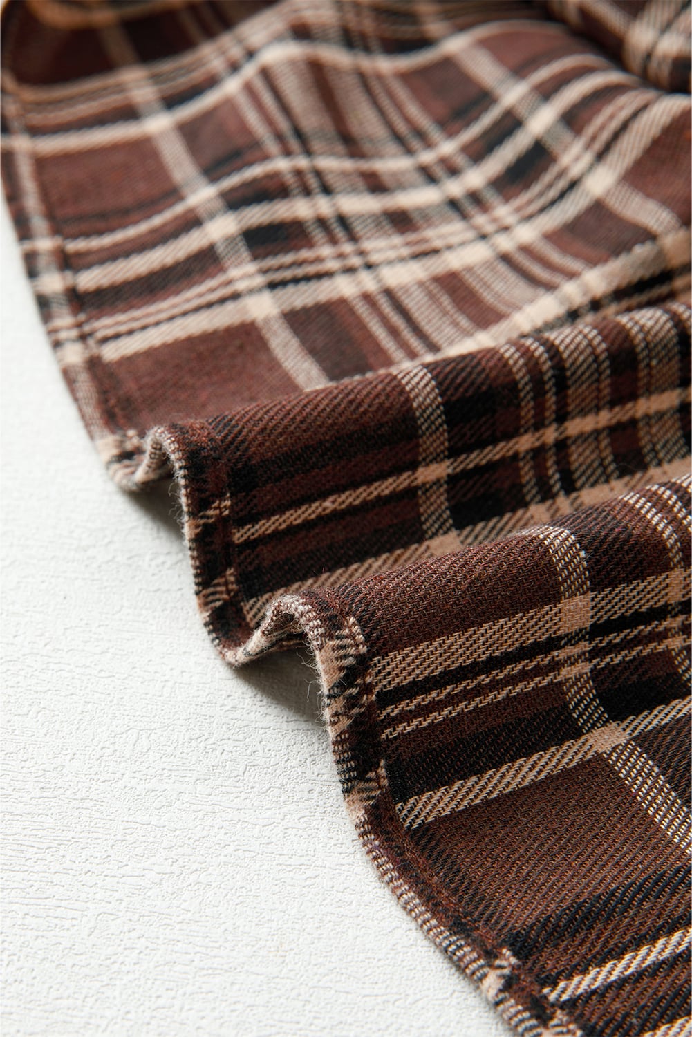 Brown Plaid Patchwork Long Sleeve Button Hooded Blouse