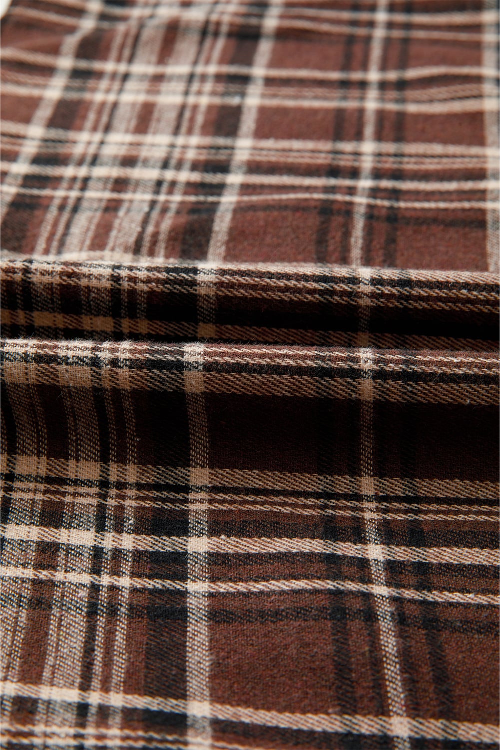Brown Plaid Patchwork Long Sleeve Button Hooded Blouse