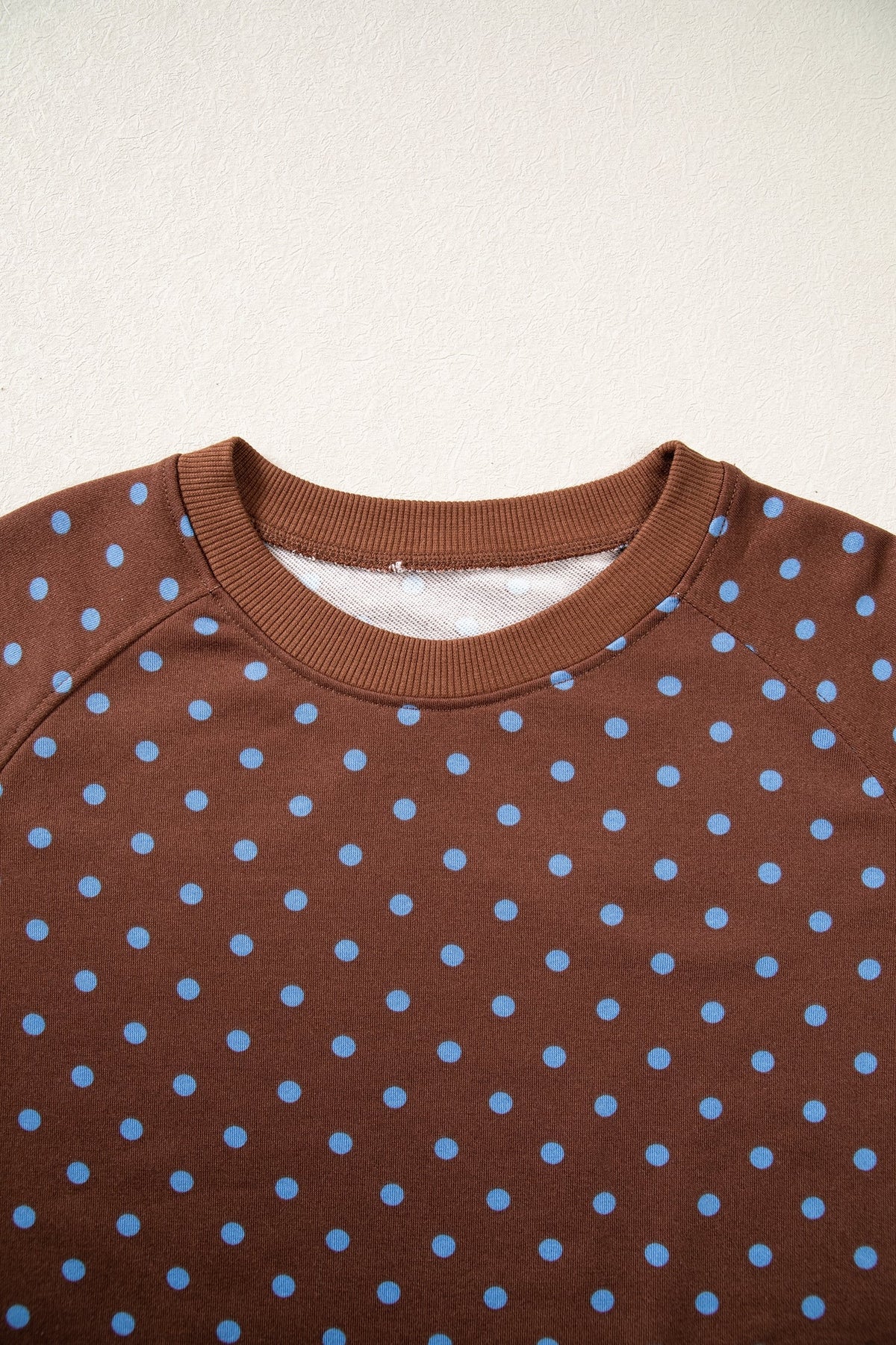 Brown Polka Dot Drawstring Wide Leg Long Sleeve Top Pant Set