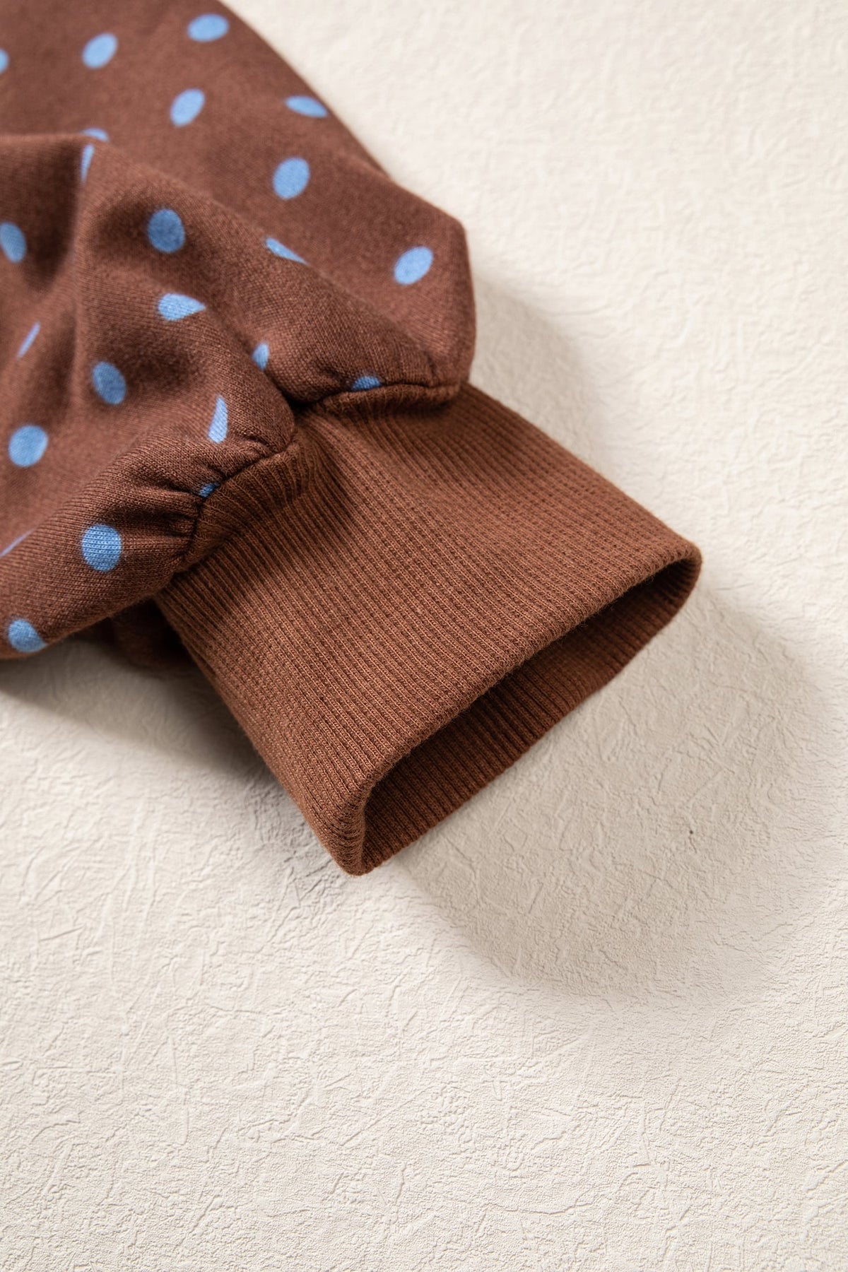 Brown Polka Dot Drawstring Wide Leg Long Sleeve Top Pant Set