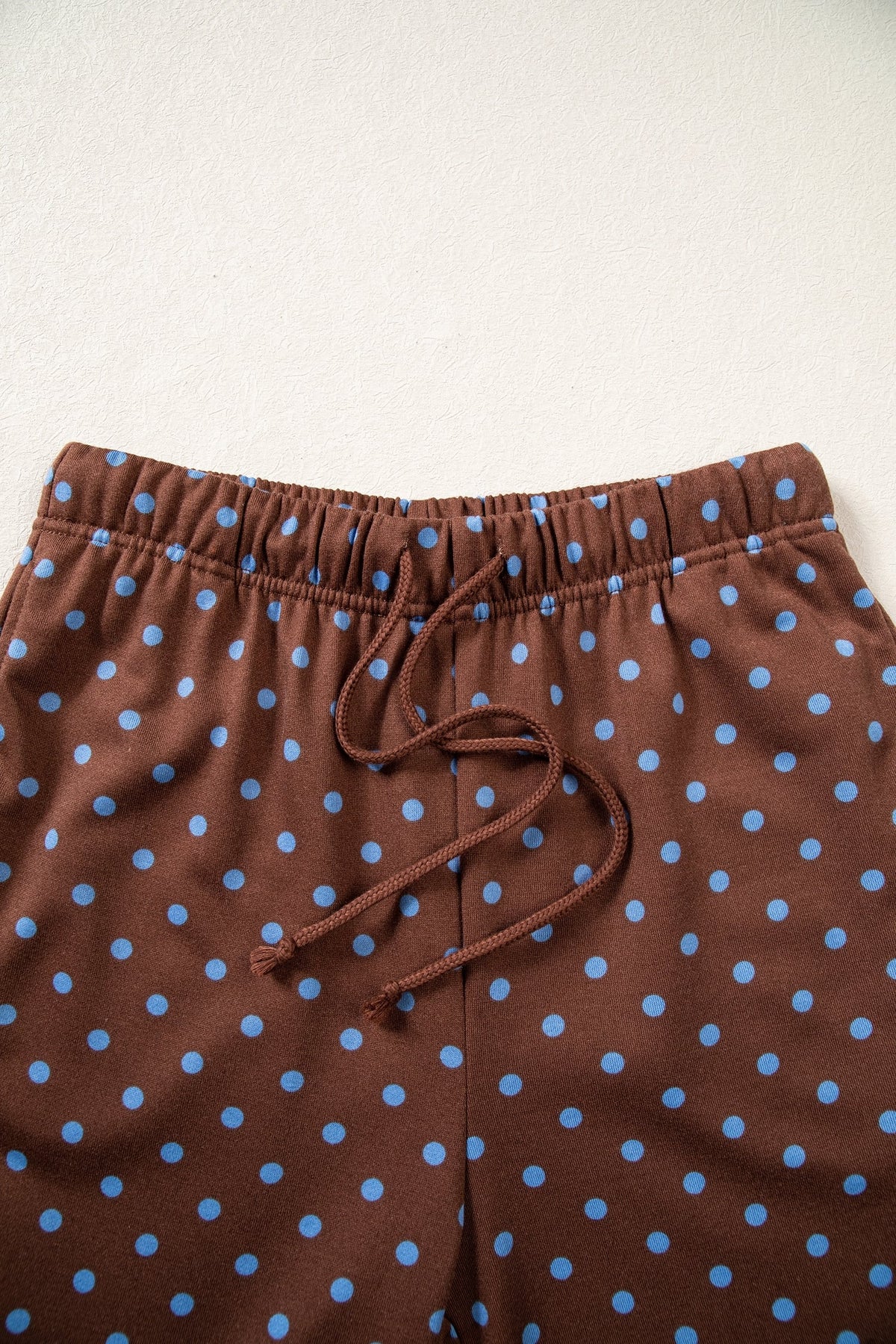 Brown Polka Dot Drawstring Wide Leg Long Sleeve Top Pant Set