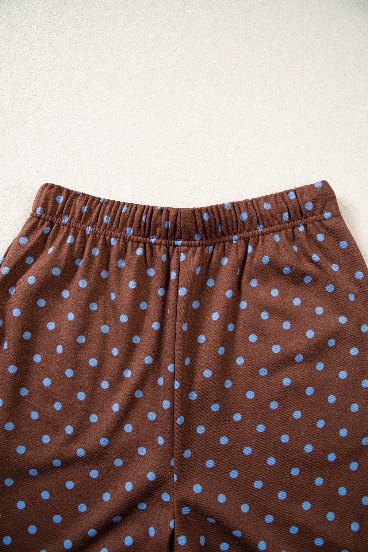 Brown Polka Dot Drawstring Wide Leg Long Sleeve Top Pant Set