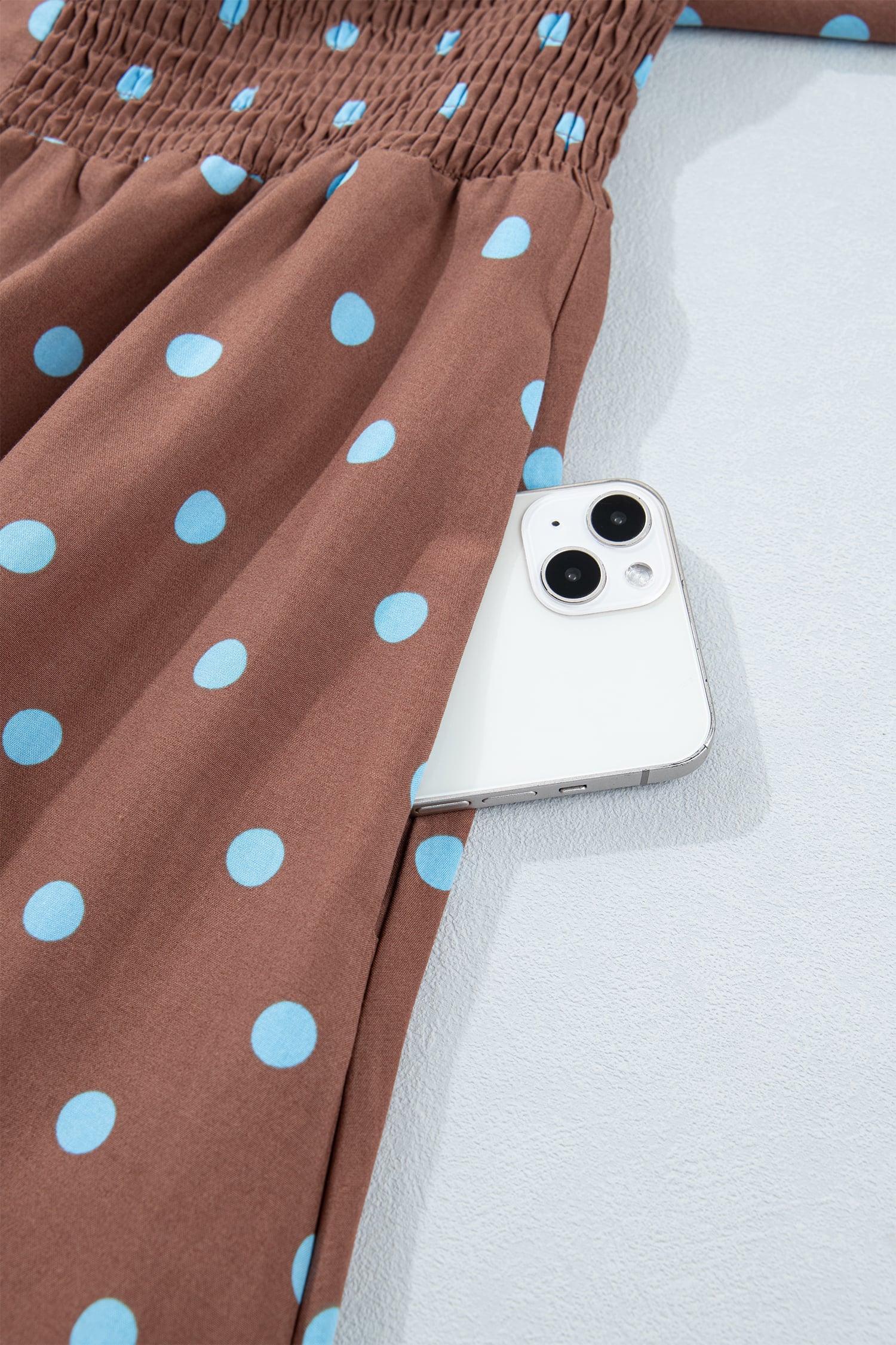 Brown Polka Dot Print Contrast Trim V Neck Zip Up Sleeveless Dress