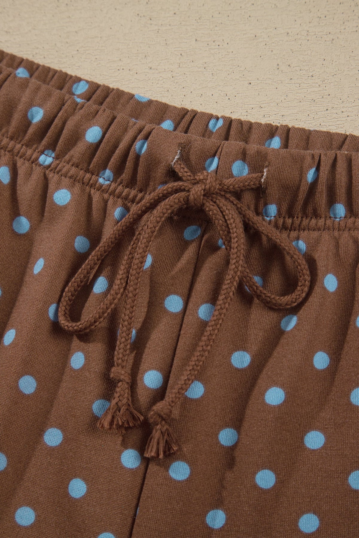 Brown Polka Dot Round Neck Long Sleeve Plus Size Set