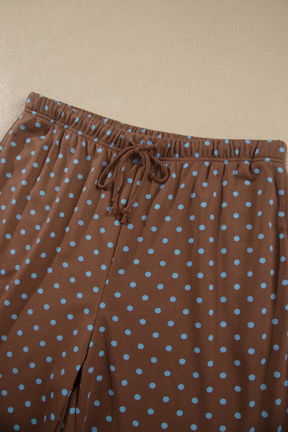 Brown Polka Dot Round Neck Long Sleeve Plus Size Set