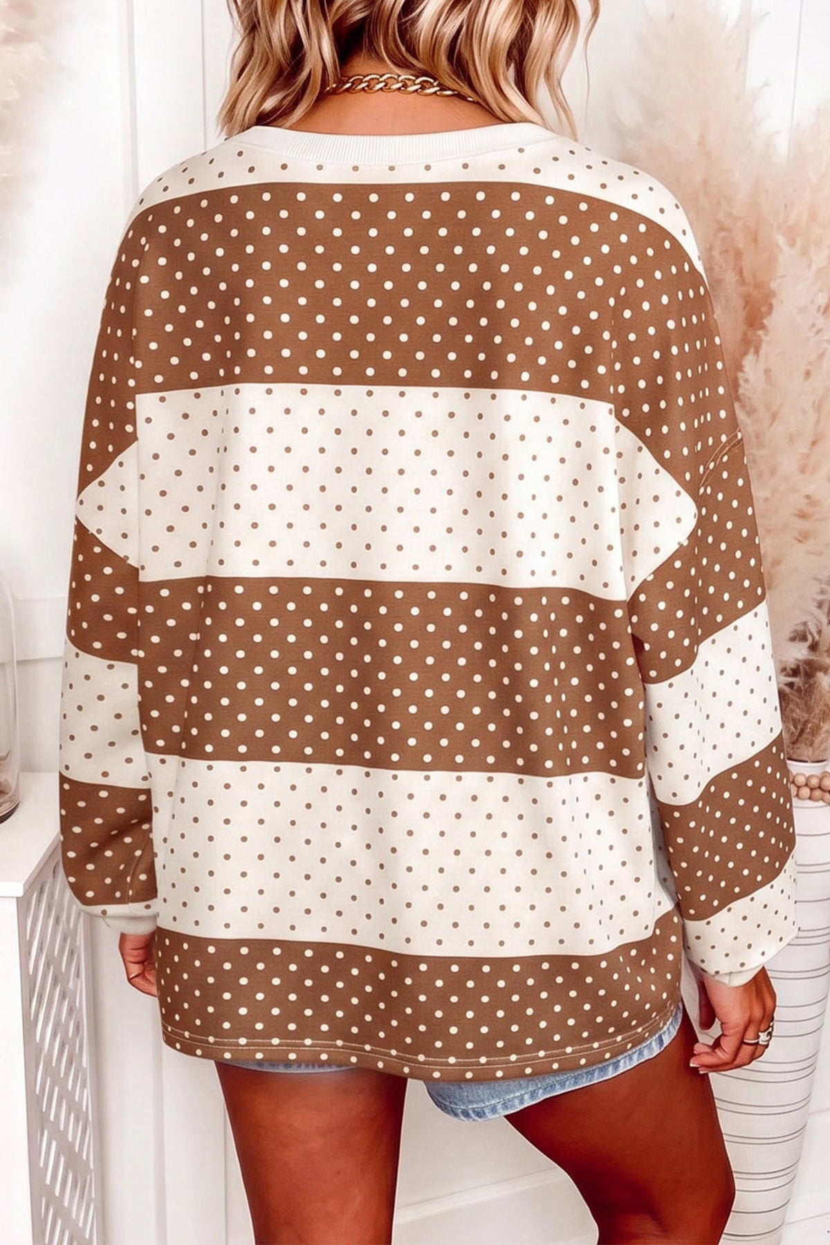 Brown Sequin Gobble Patchwork Long Sleeve Top
