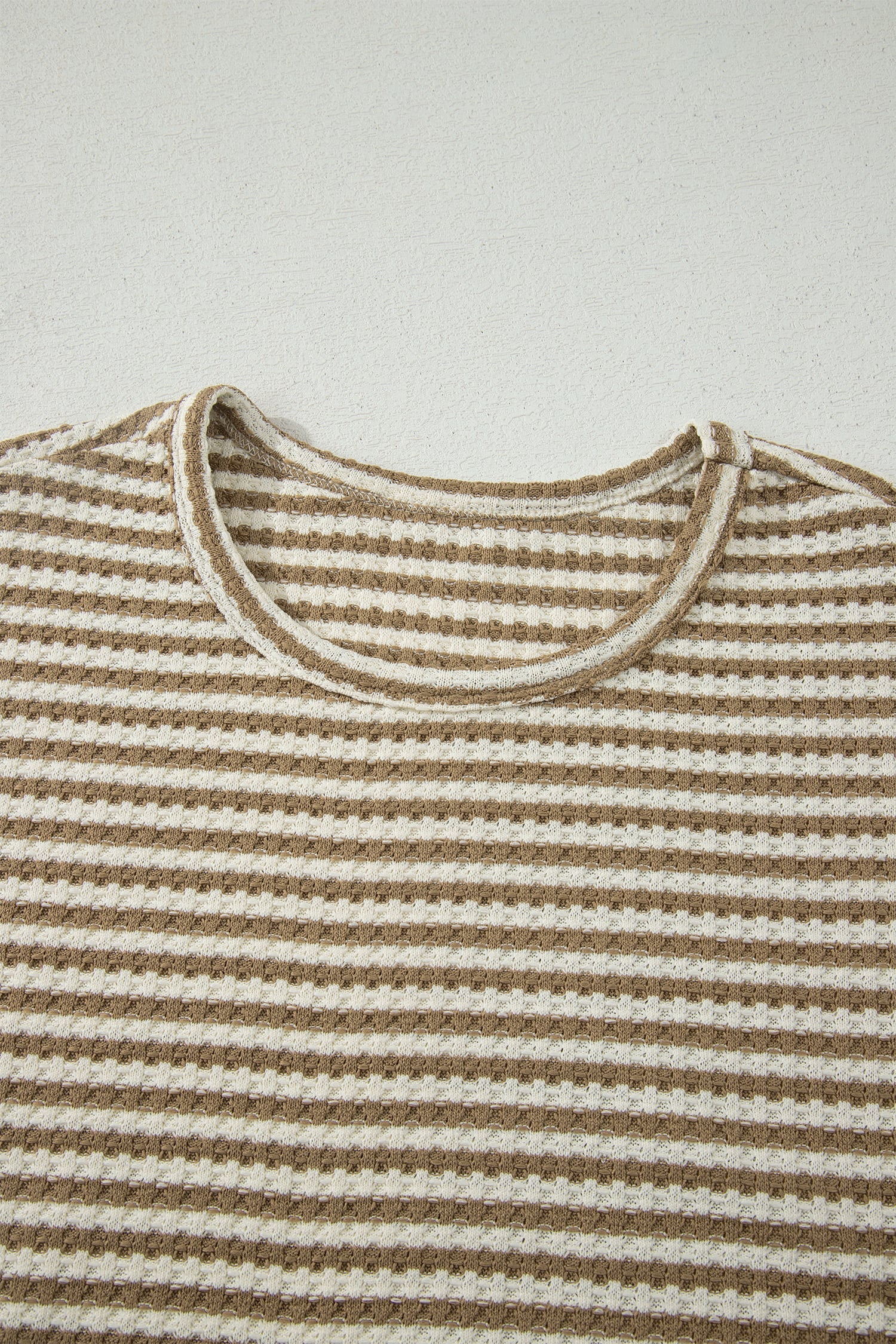 Brown Stripe Breathable Textured Knit Short 2pcs Set