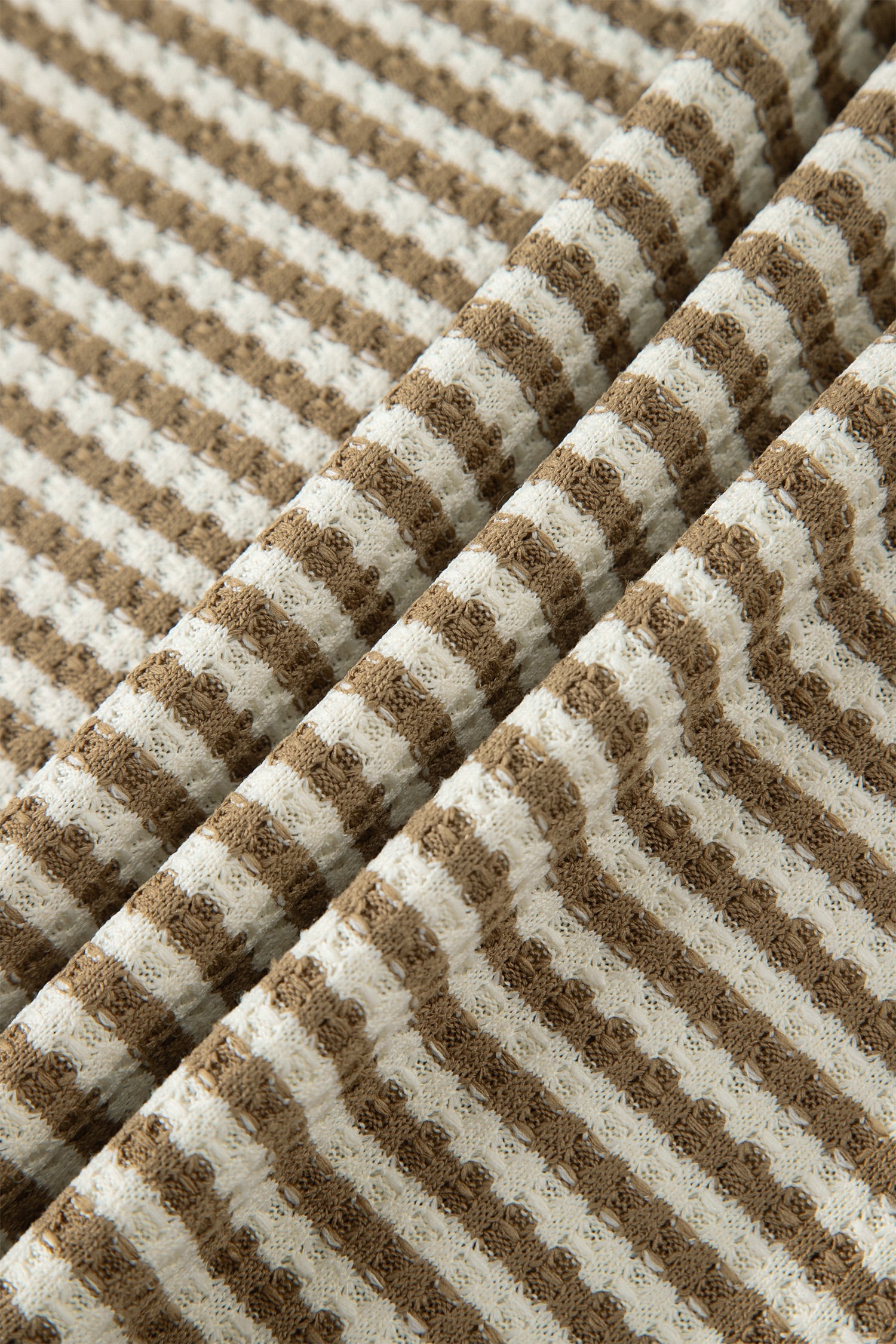 Brown Stripe Breathable Textured Knit Short 2pcs Set