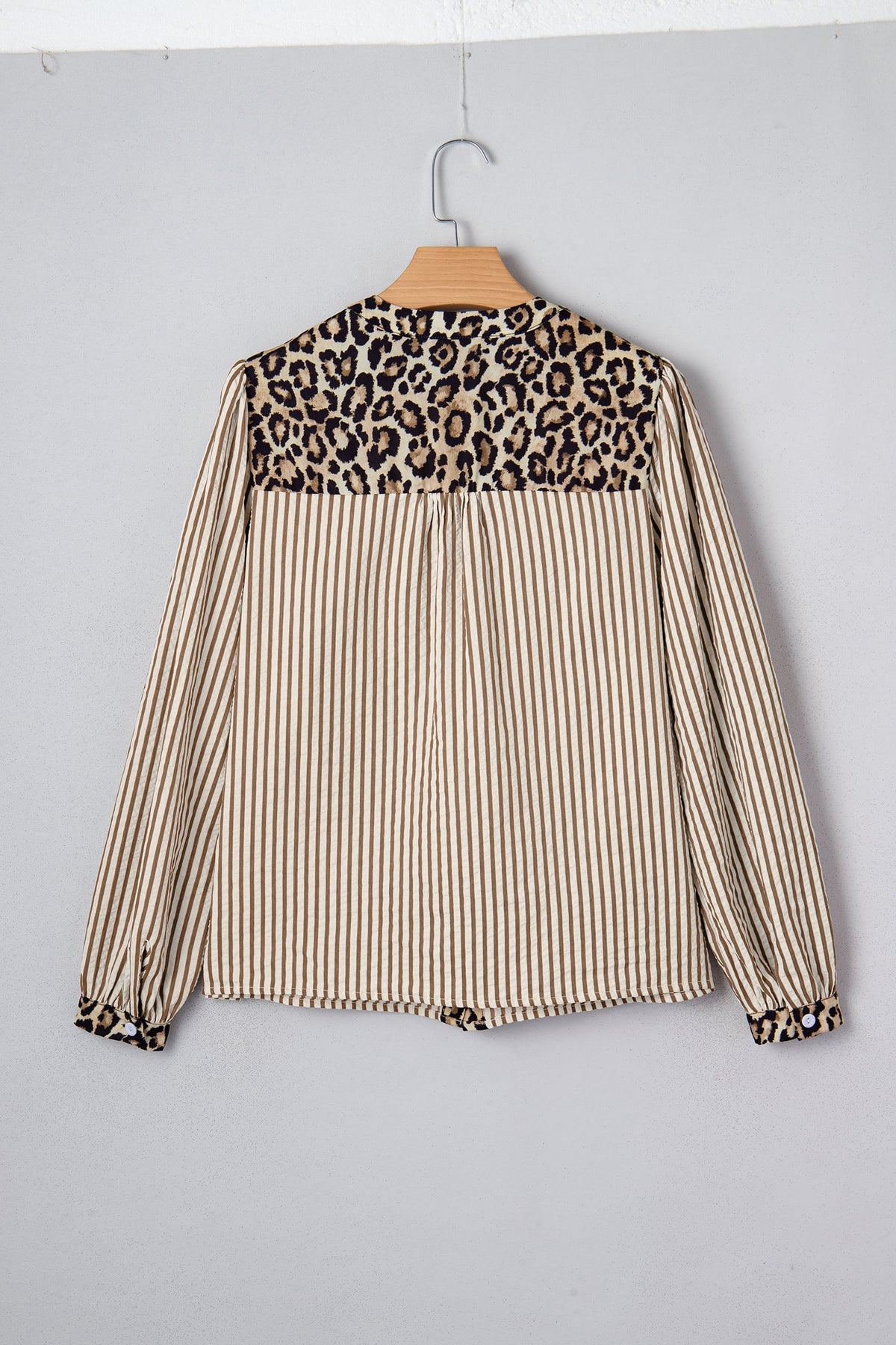 Brown Stripe Leopard Patchwork Long Sleeve Shirt