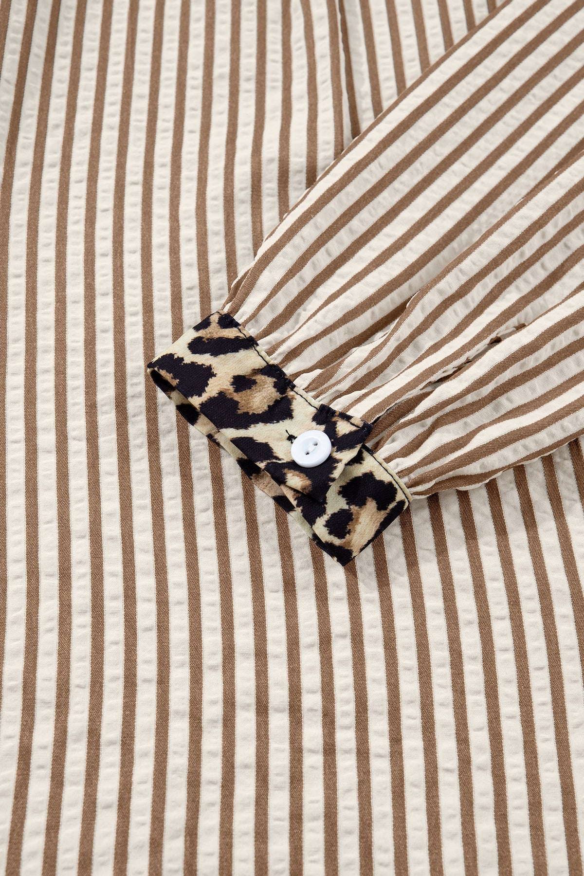 Brown Stripe Leopard Patchwork Long Sleeve Shirt