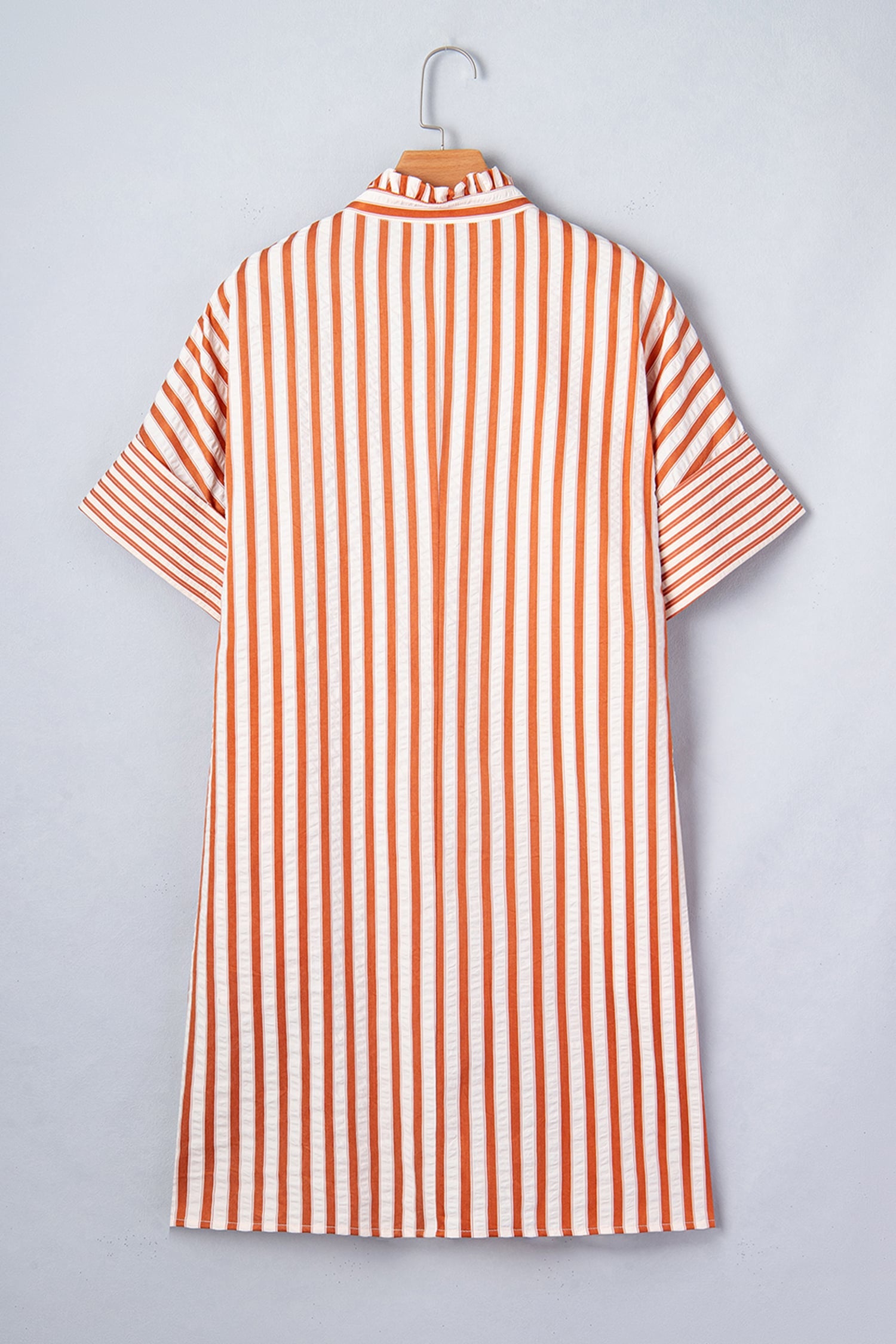 Brown Stripe Pinched V Neck Turn-up Cuffs Shift Mini Dress