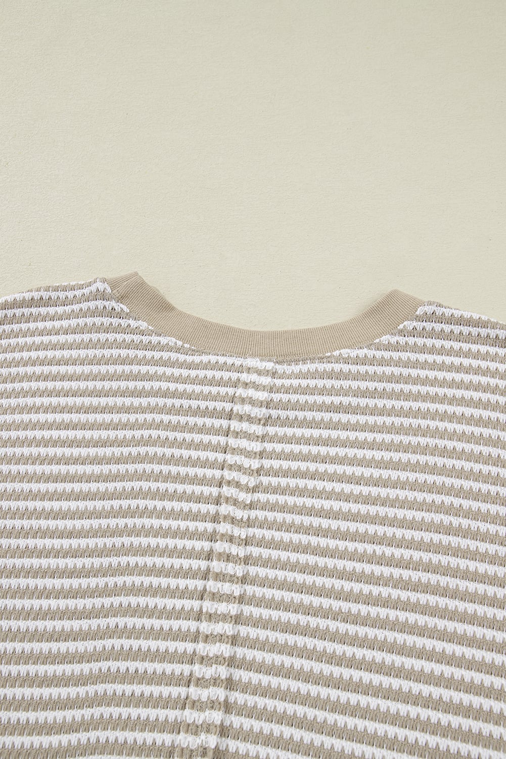 Brown Stripe Plus Size Breathable Knit Ribbed Trim Long Sleeve Top