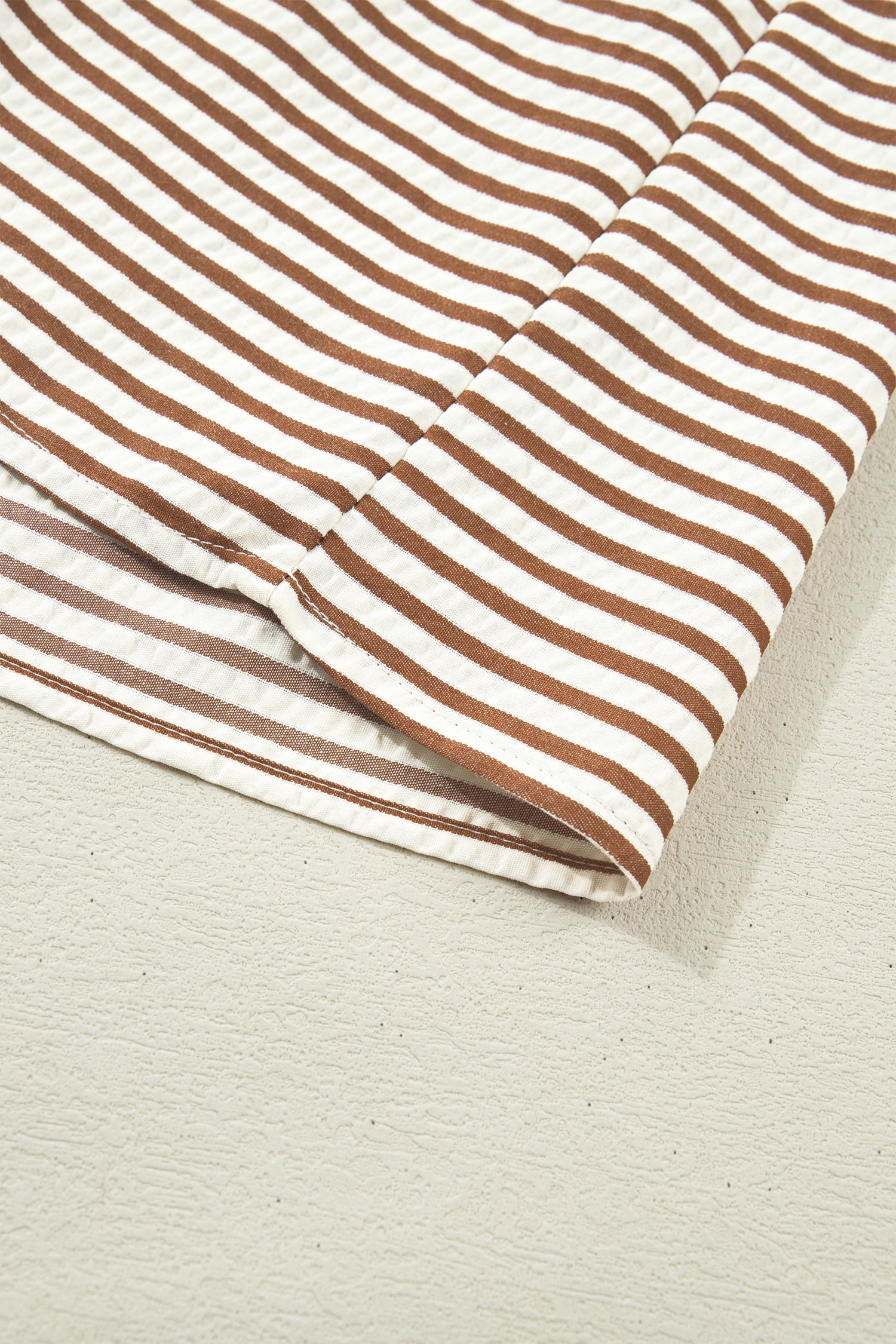 Brown Stripe Plus Size Slit V Neck Tiered Flutter Sleeve Maxi Dress