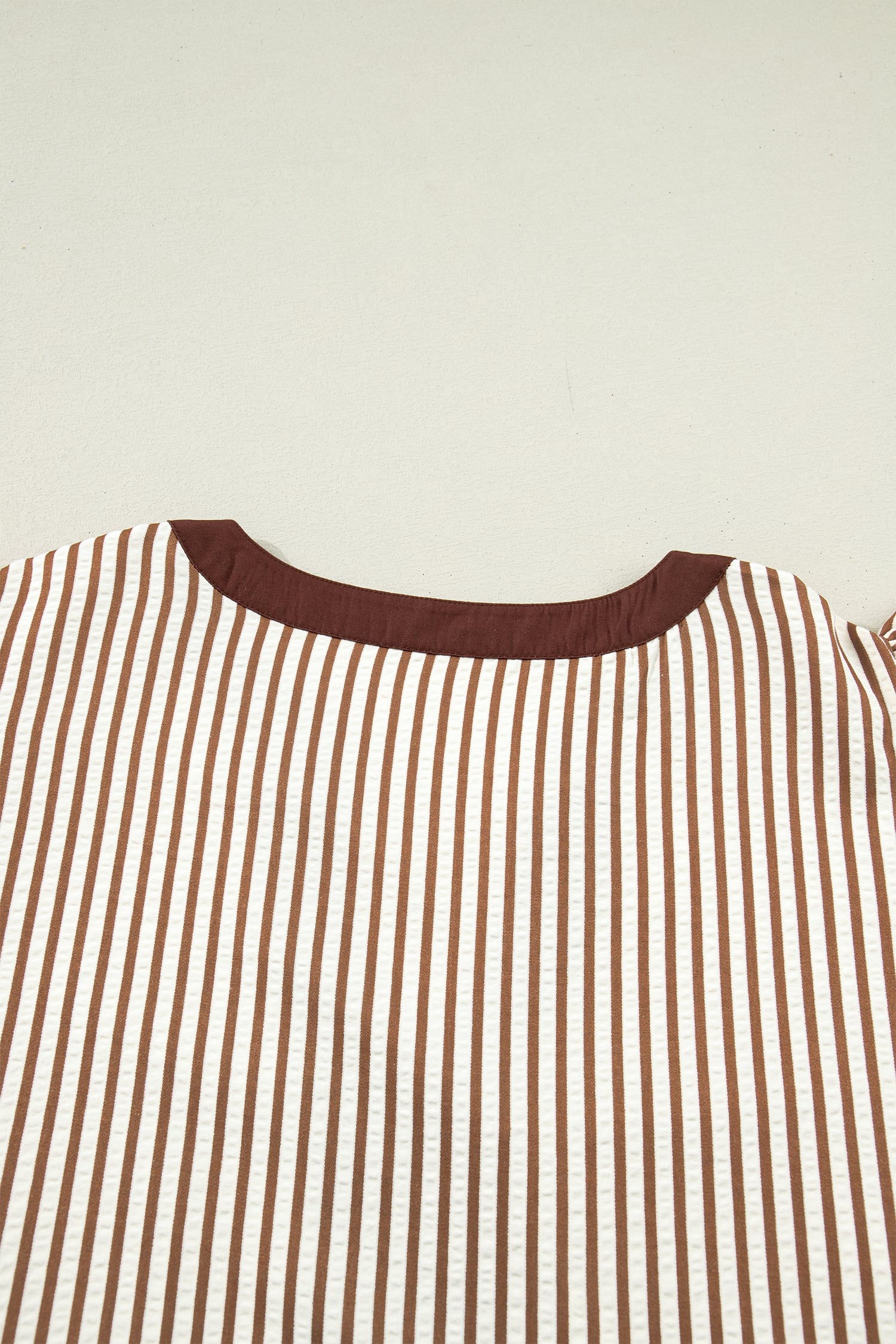 Brown Stripe Plus Size Slit V Neck Tiered Flutter Sleeve Maxi Dress