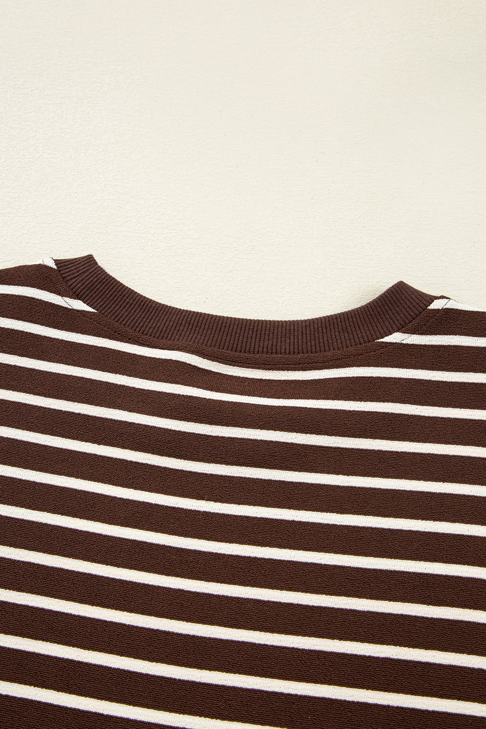 Brown Stripe Ribbed Cropped Crew Neck Long Sleeve T Shirt