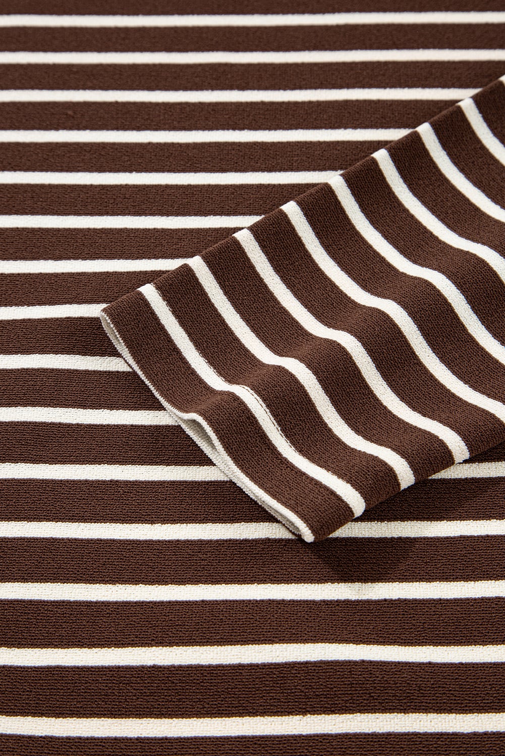 Brown Stripe Ribbed Cropped Crew Neck Long Sleeve T Shirt