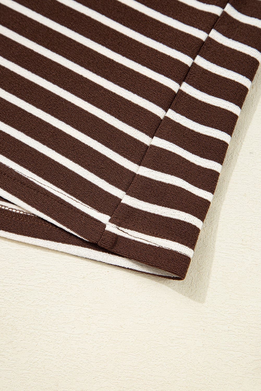 Brown Stripe Ribbed Cropped Crew Neck Long Sleeve T Shirt