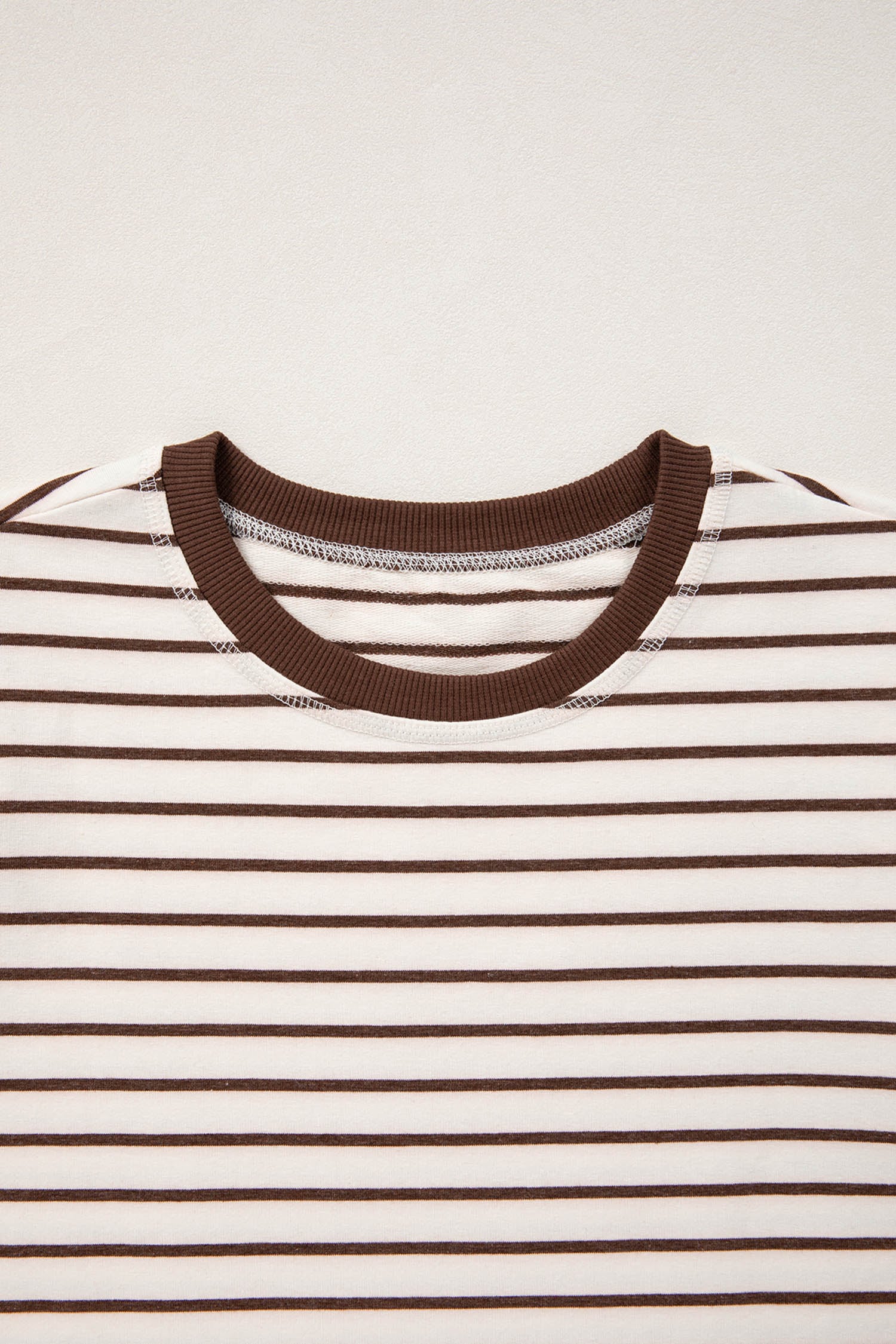 Brown Stripe Ribbed Round Neck Trim Loose Tank Top