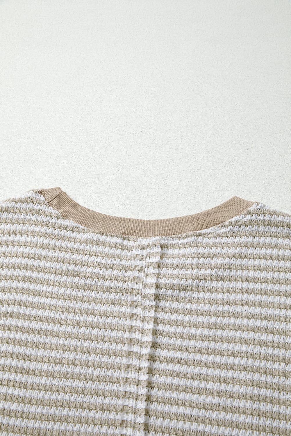Brown Stripe Ribbed Trim Drop Shoulder Long Sleeve Oversize Top