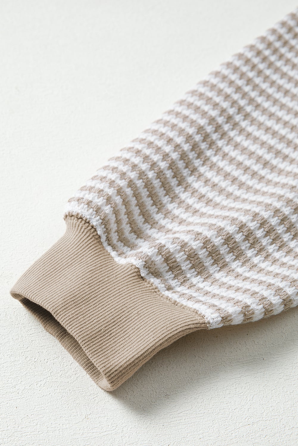 Brown Stripe Ribbed Trim Drop Shoulder Long Sleeve Oversize Top