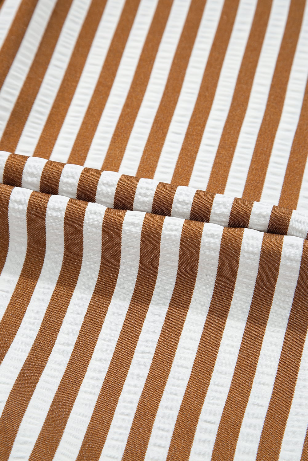 Brown Stripe Ruffled Hem Collared Long Sleeve Shirt Mini Dress