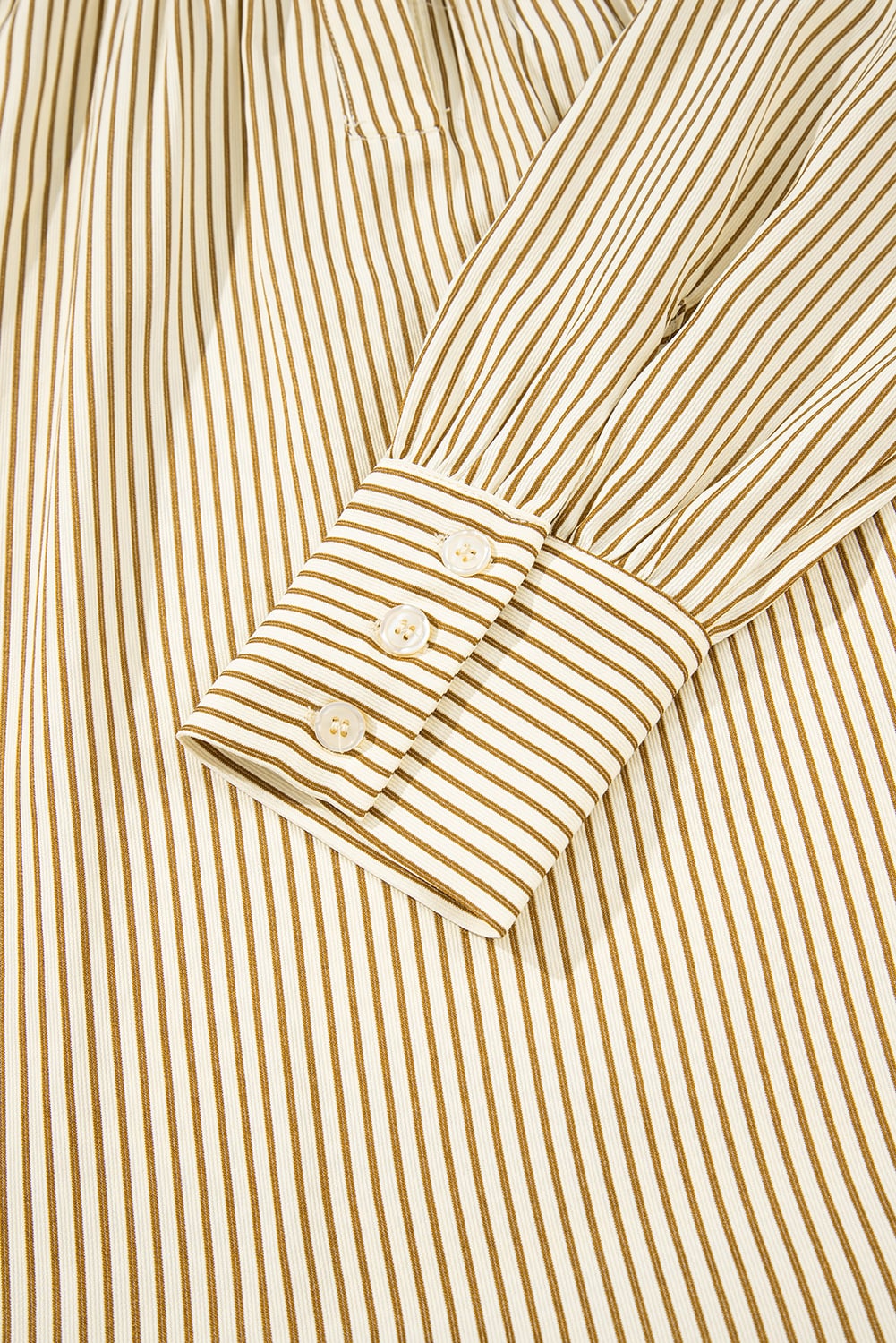 Brown Stripe Collared Neck Cuffed Long Sleeve Drop Waist Mini Dress