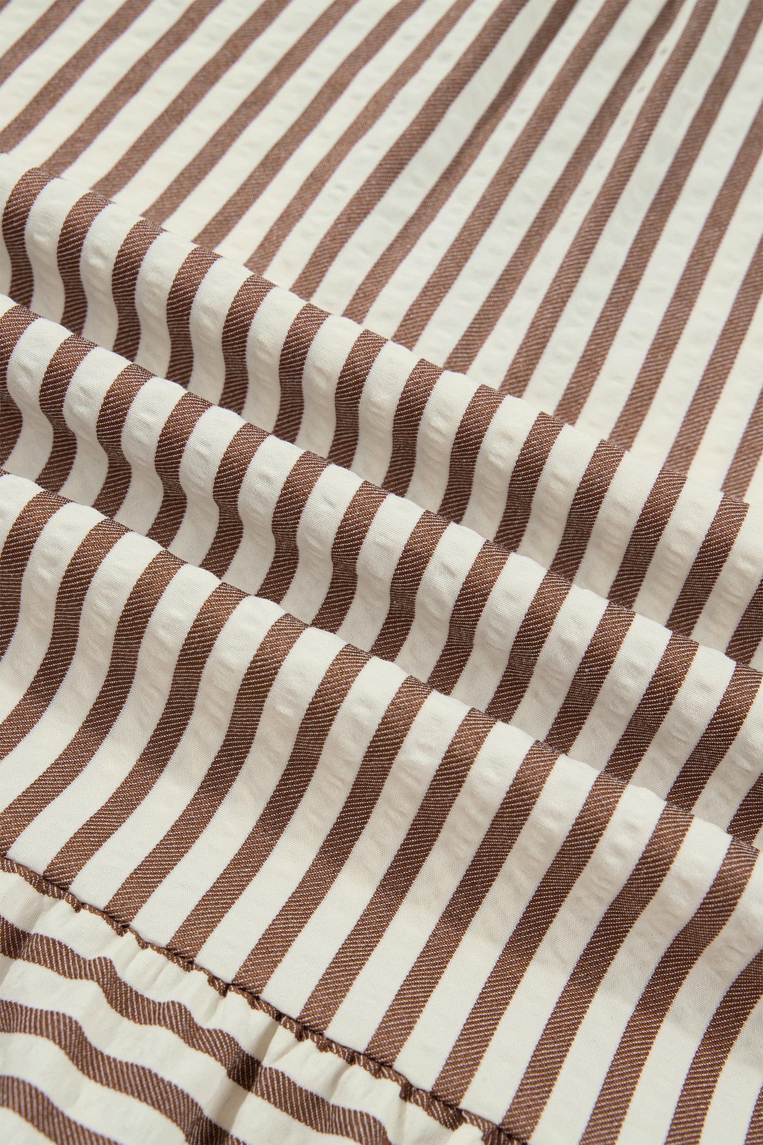 Brown Stripe Shirt Collar Color Block Patchwork Trim Ruffle Hem Short Dress