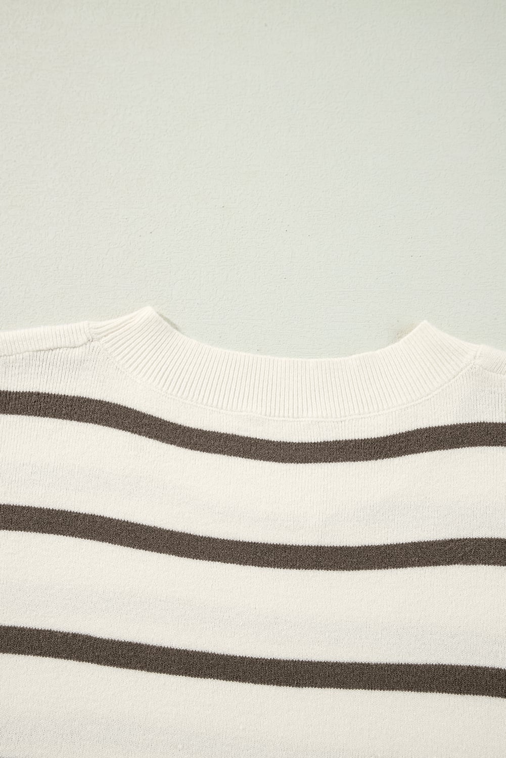 Brown Stripe Side Slits Crewneck Short Sleeve Sweater Tee