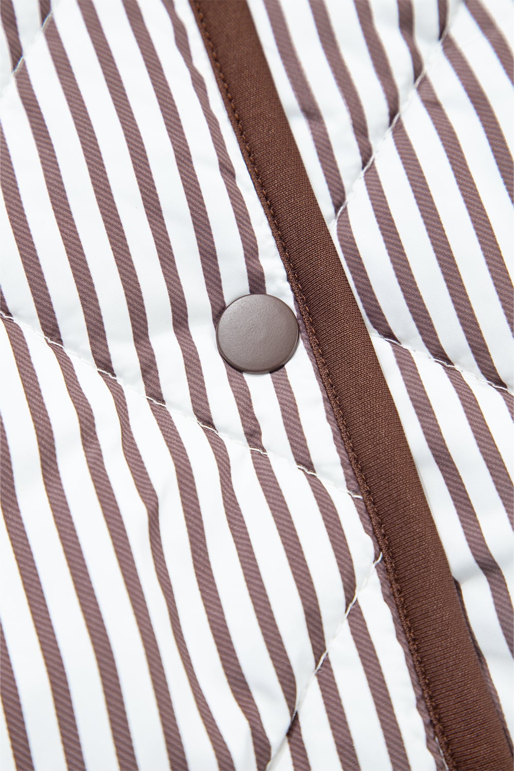Brown Stripe Contrast Trim Snap Button Collared Winter Vest