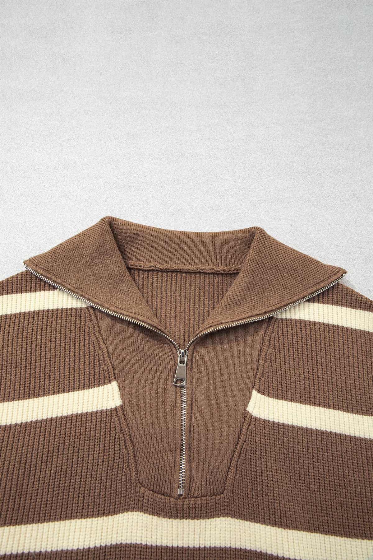 Brown Stripe Striped Colorblock Drop Shoulder V Neck Tunic Sweater T-shirt