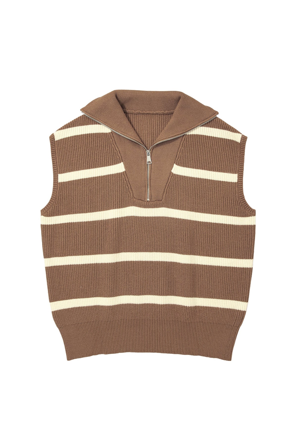 Brown Stripe Striped Colorblock Drop Shoulder V Neck Tunic Sweater T-shirt