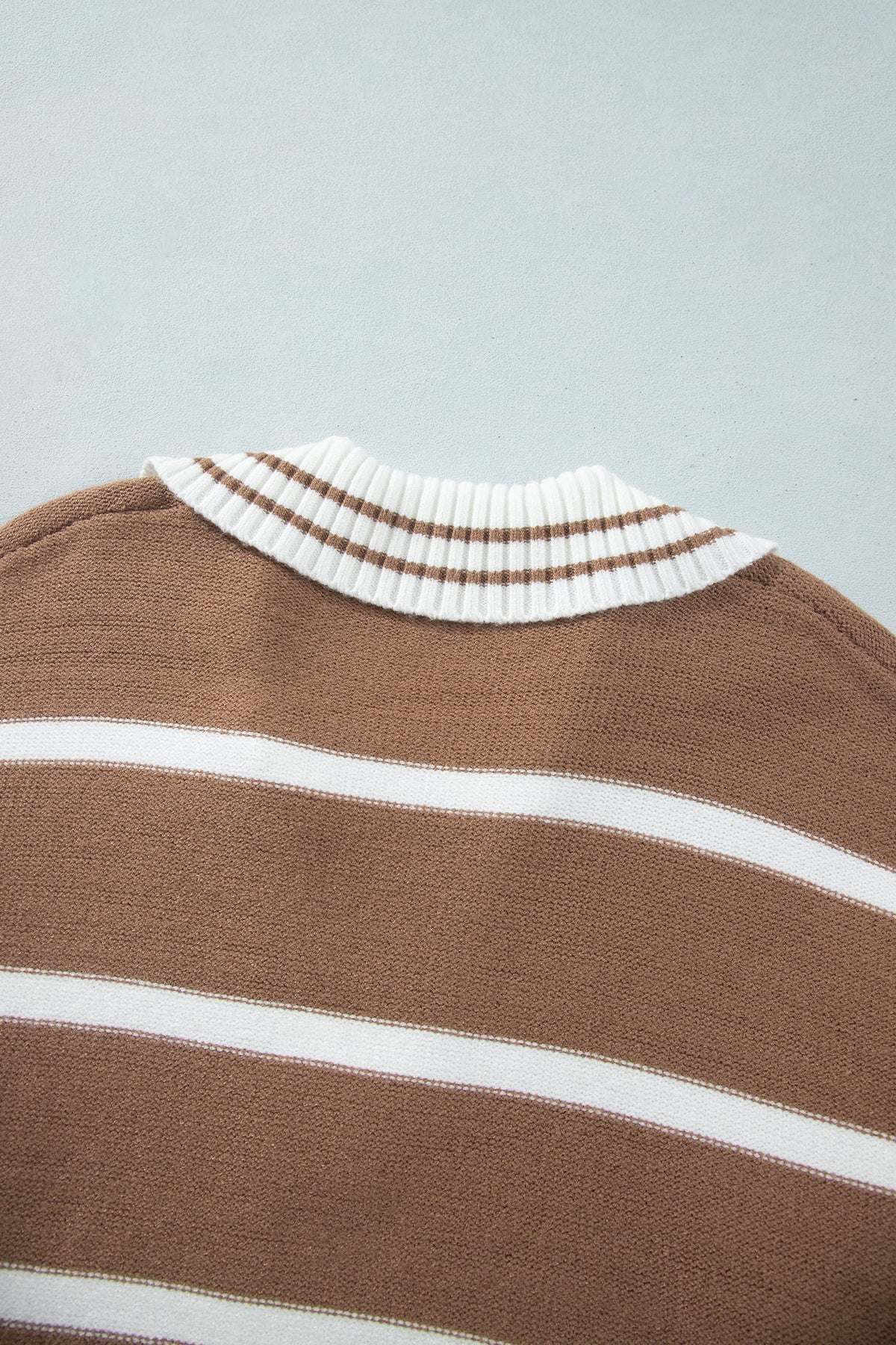Brown Stripe Striped V Neck Long Sleeve Shift Plus Size Sweater