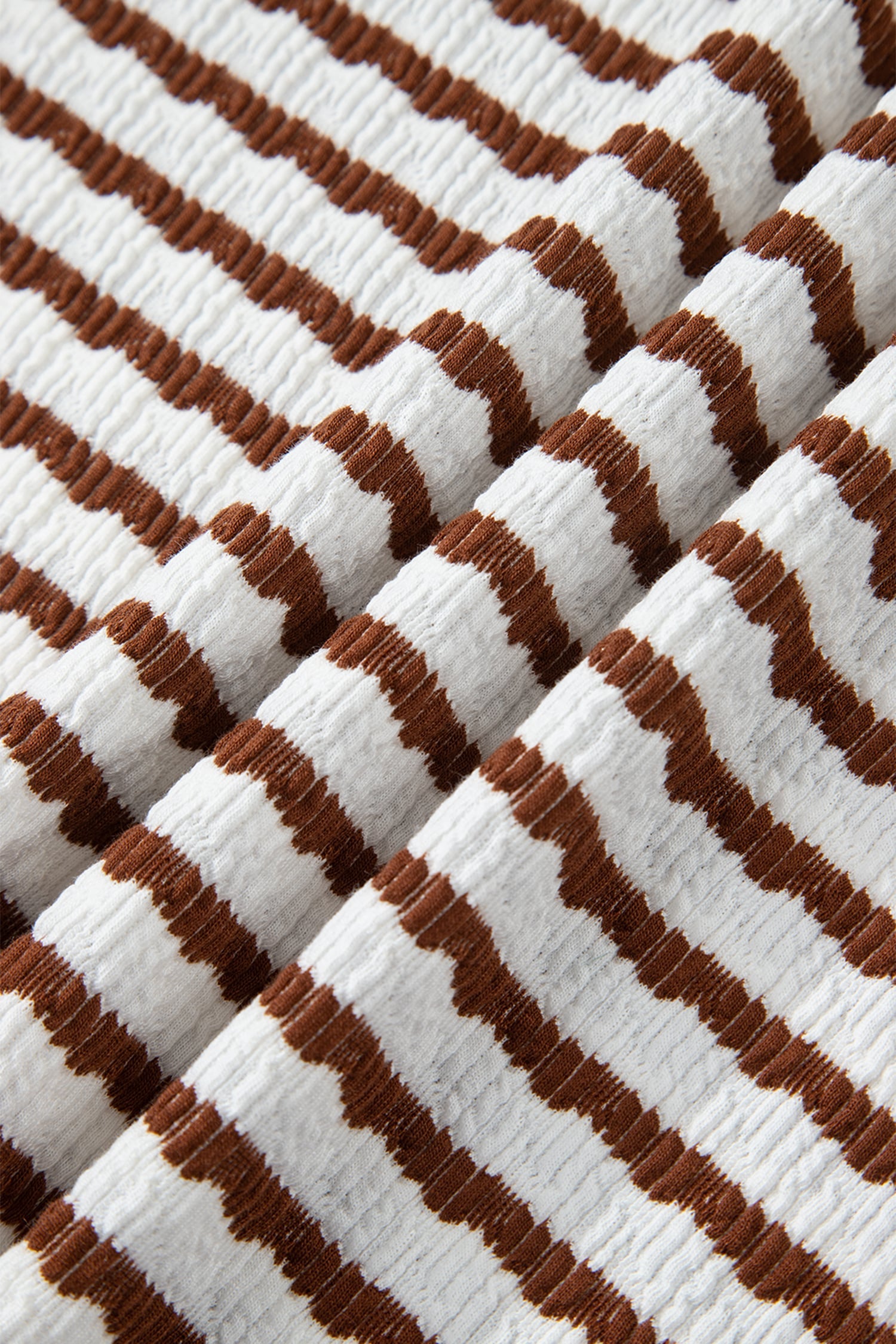 Brown Stripe Textured Knit Split Hem Half Sleeve Loose Top