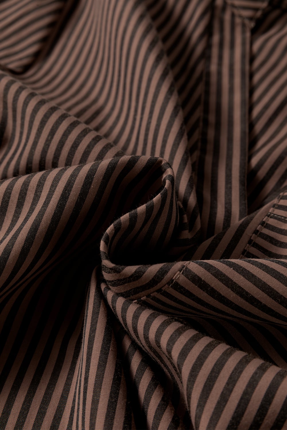 Brown Stripe V Neck Roll Up Sleeve Pocket Patched Classic Shirt