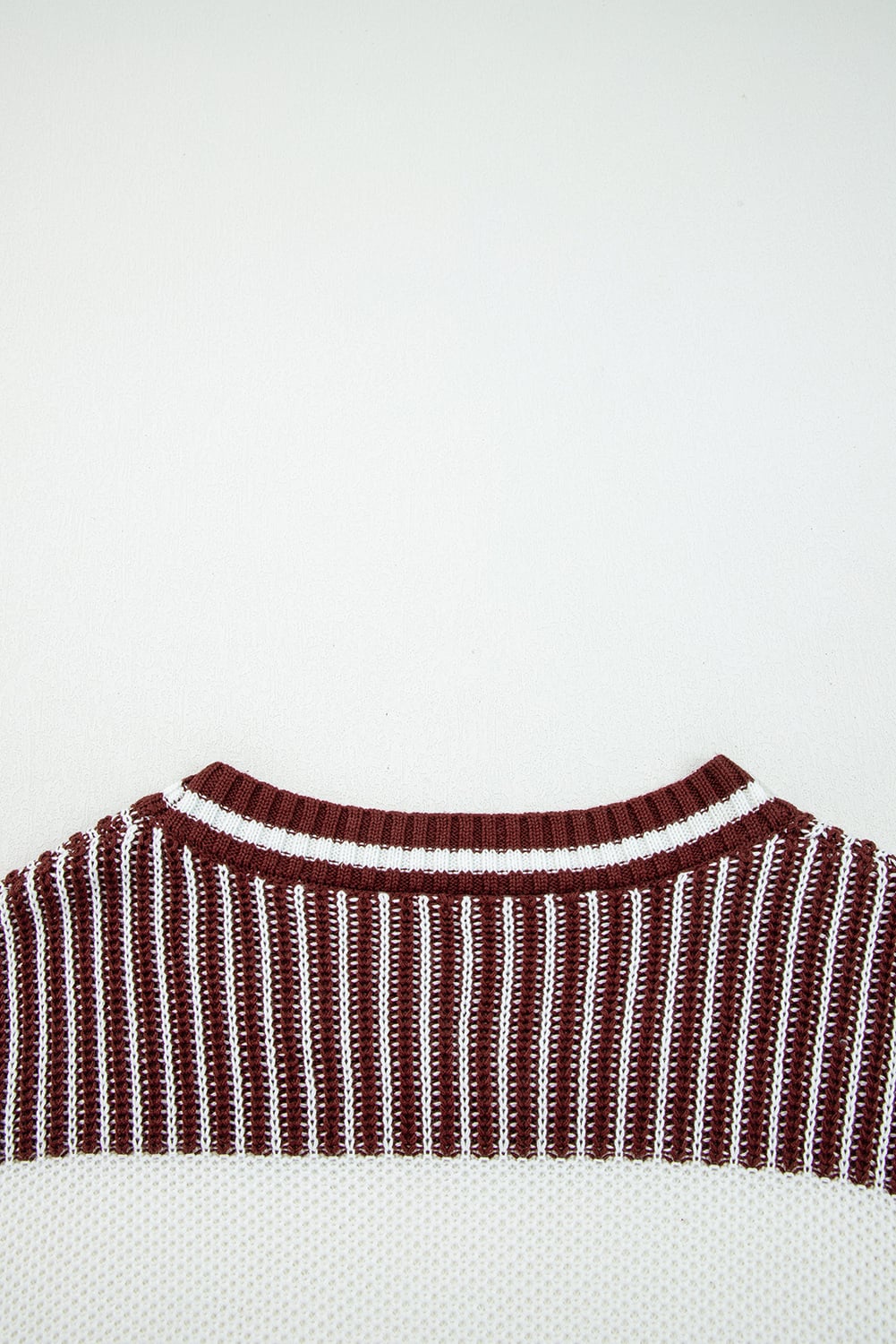 Brown Two Tone Striped Patchwork Drop Shoulder Loose Sweater
