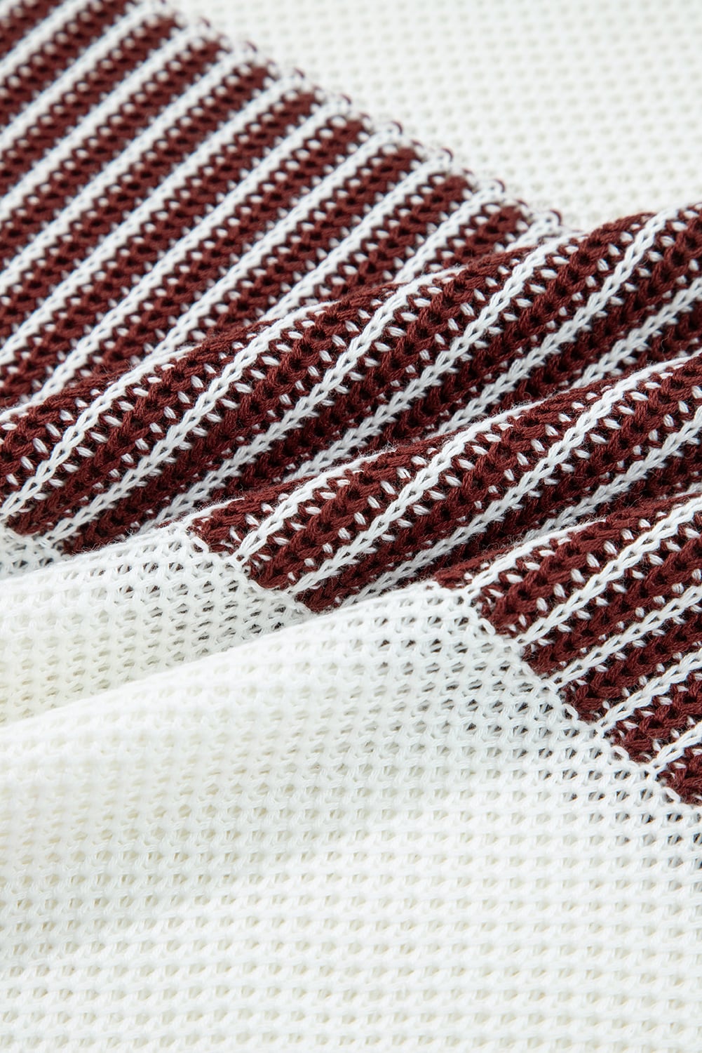 Brown Two Tone Striped Patchwork Drop Shoulder Loose Sweater