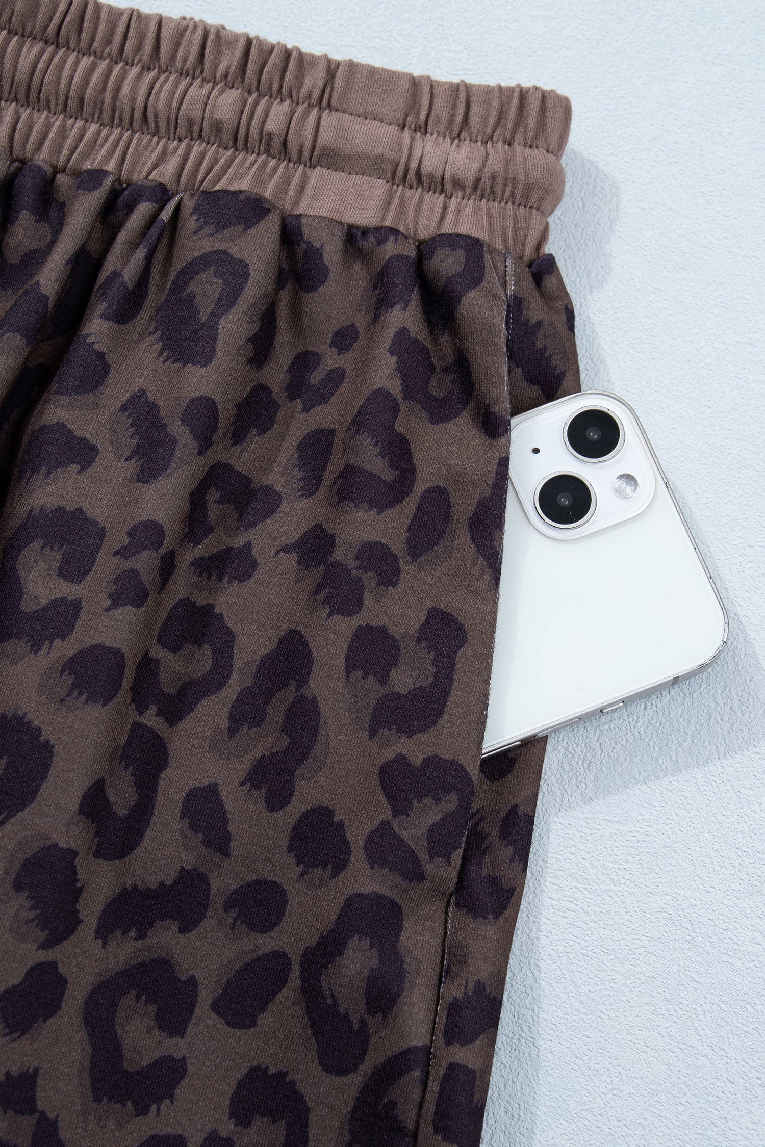 Brown V Neck Collar Leopard Printed 2pcs Short Set