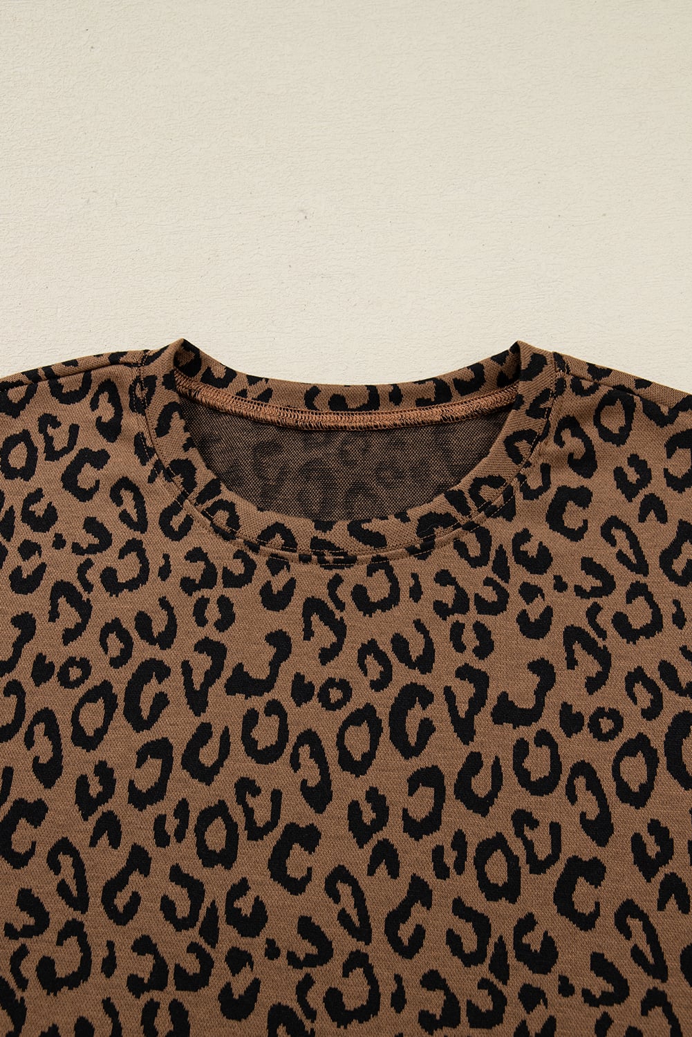 Brown Varsity Striped Trim Leopard Long Sleeve Top Drawstring Pant Set