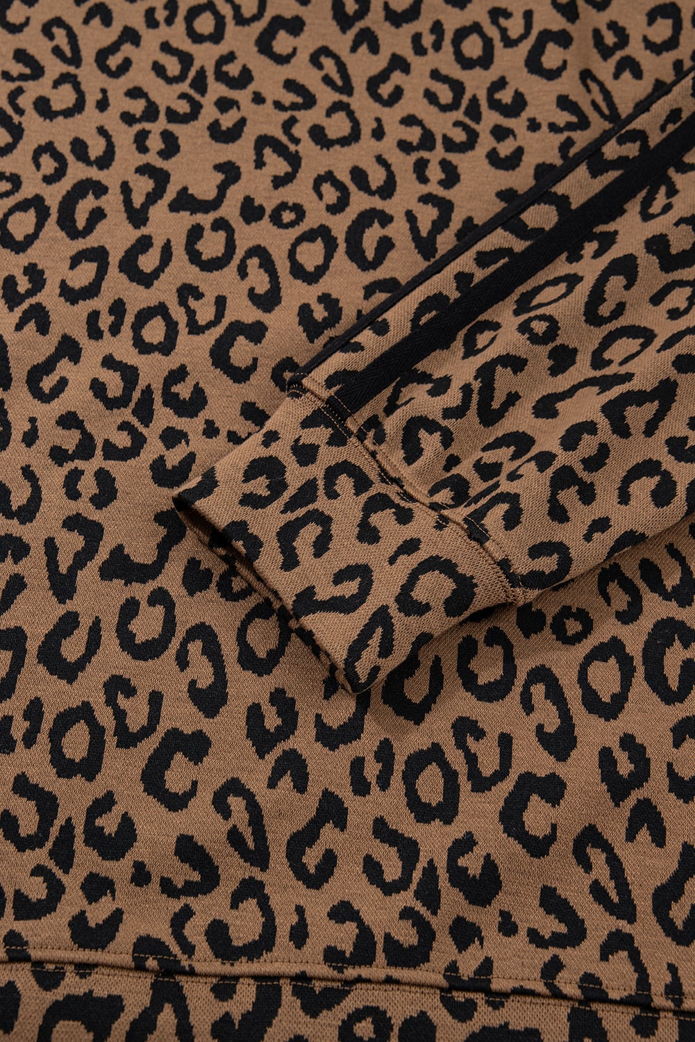 Brown Varsity Striped Trim Leopard Long Sleeve Top Drawstring Pant Set