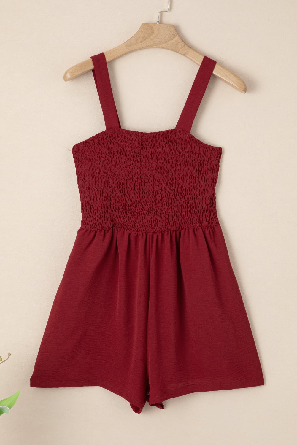 Burgundy Casual Pocketed Smocked Sleeveless Romper