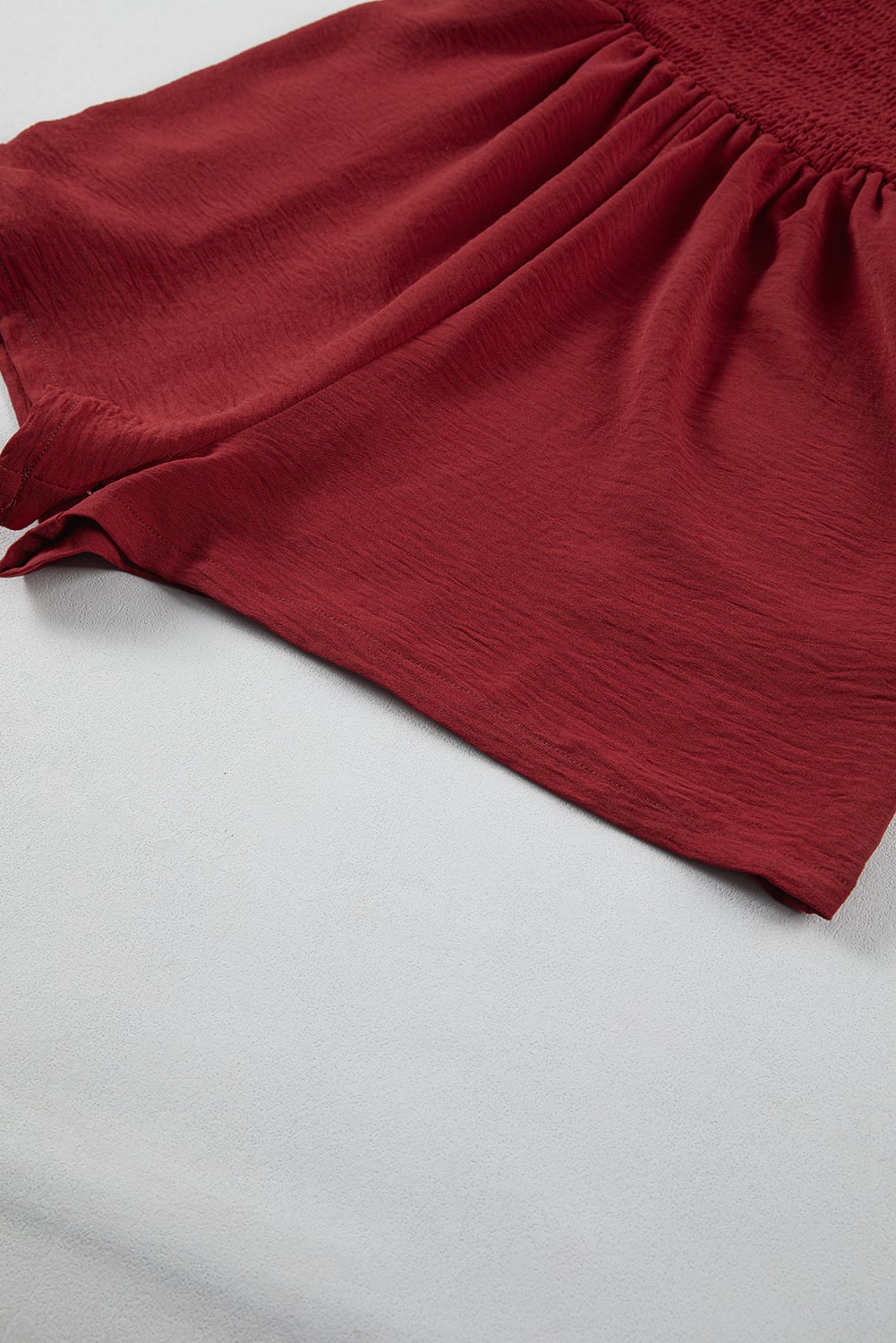 Burgundy Casual Pocketed Smocked Sleeveless Romper
